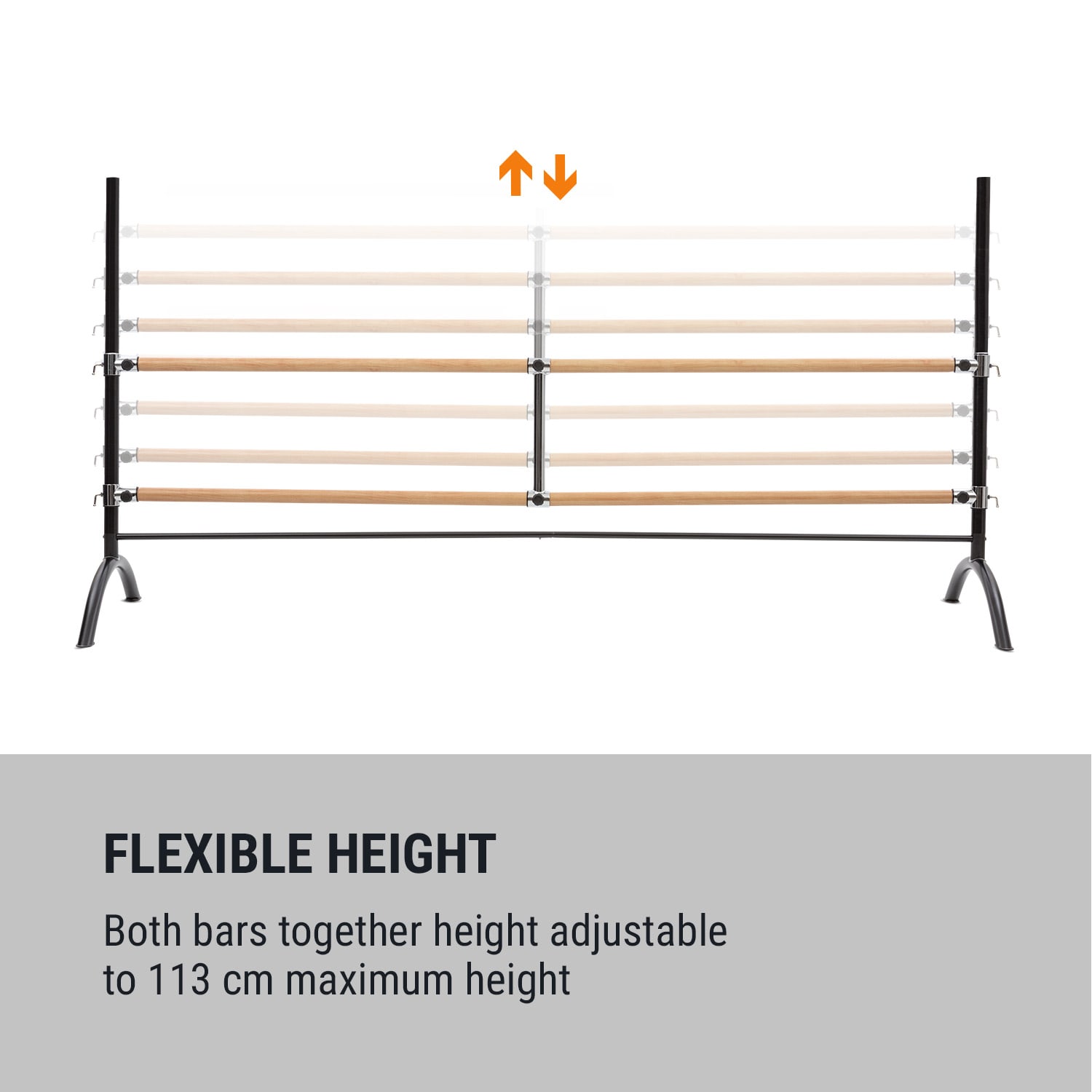 Barre Marie, dvojitá baletná tyč, voľne stojaca, 220 x 113 cm, 2 x 38 mm Ø 220 | Čierna