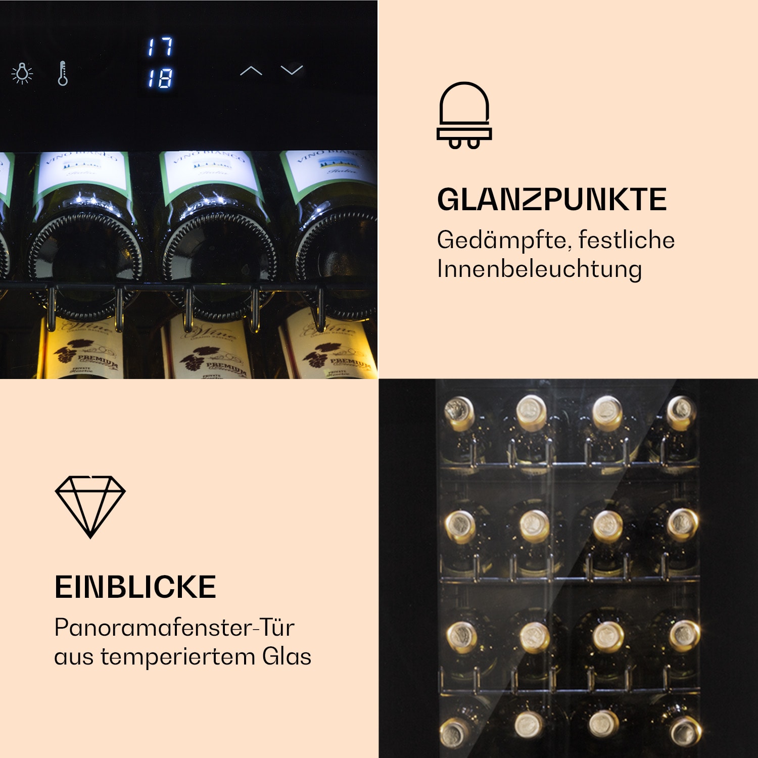 Shiraz 39 Duo Weinkühlschrank 2 Zonen 105l 39 Flaschen 39 Flaschen | 2 Kühlzonen | Schwarz