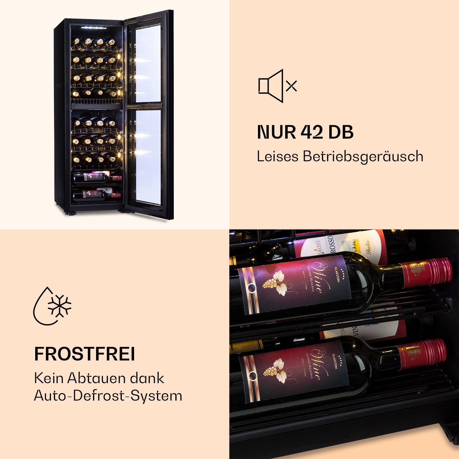 Shiraz 39 Duo Weinkühlschrank 2 Zonen 105l 39 Flaschen 39 Flaschen | 2 Kühlzonen | Schwarz