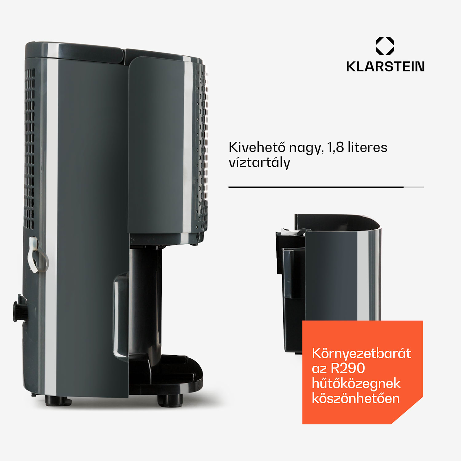 Dryfy 10, páramentesítő, 240 W, 10 l/24 h, 100 m³/h, 15 - 20 m², dryselect, 40 dB, szürke 10L/24h | Antracit