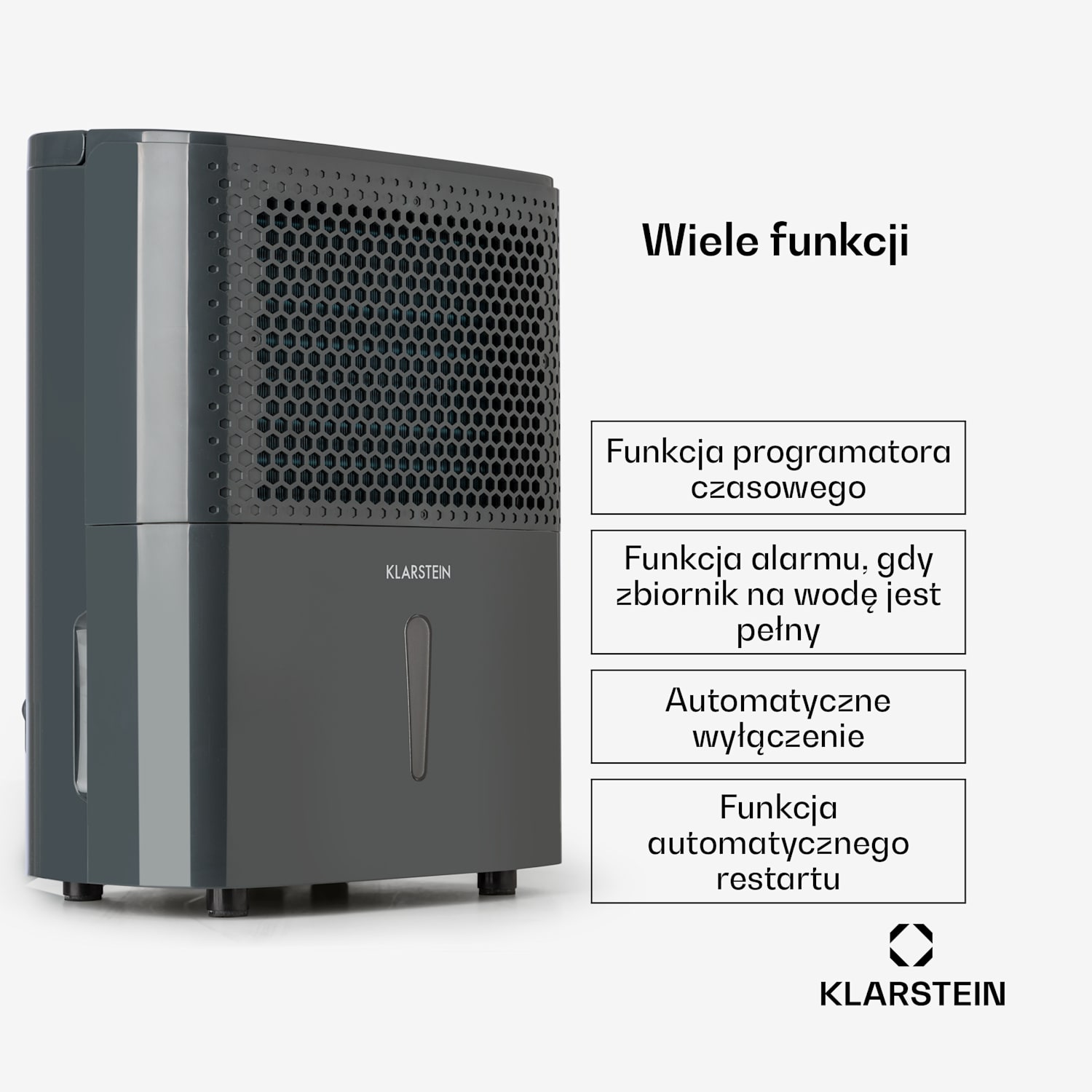 DryFy10 Osuszacz powietrza 240 W 10 l/24 h 100 m³/h 15–20 m² DrySelect 40 dB kolor szary 10L/24h | Antracyt