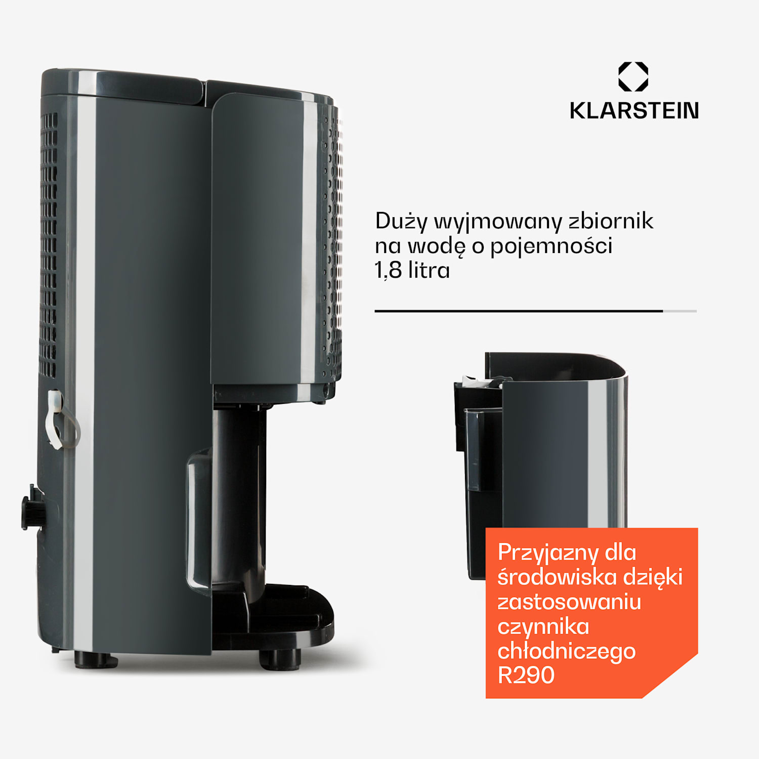 DryFy10 Osuszacz powietrza 240 W 10 l/24 h 100 m³/h 15–20 m² DrySelect 40 dB kolor szary 10L/24h | Antracyt