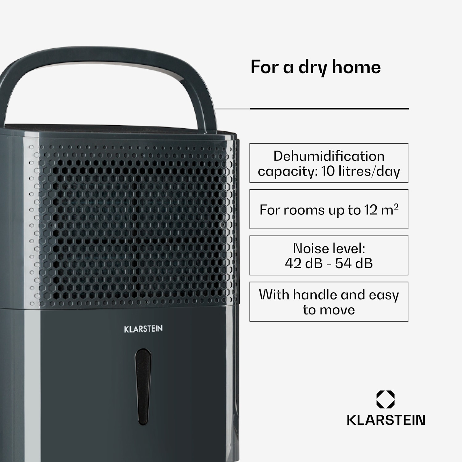 DryFy 10 desumidificador 240W 10l/d 100m³/h 15-20m² 10L/24h | Antracite