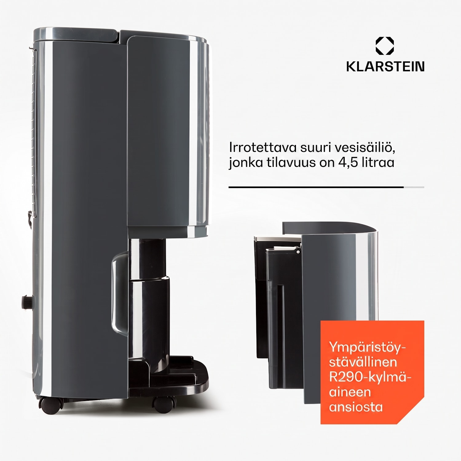DryFy20 ilmankuivain 420 W 20 l/d 230 m³/h 35-50 m² DrySelect 45 dB antrasiitti 20 L / 24 h | Antrasiitti
