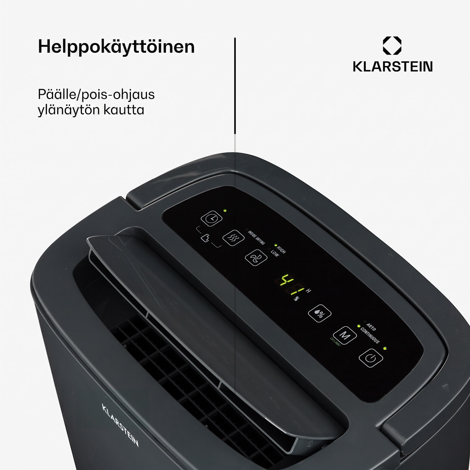 DryFy20 ilmankuivain 420 W 20 l/d 230 m³/h 35-50 m² DrySelect 45 dB antrasiitti 20 L / 24 h | Antrasiitti