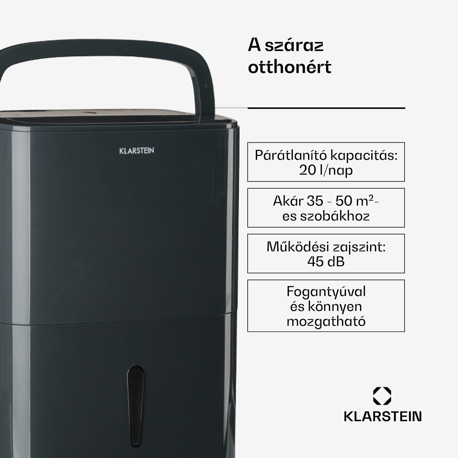 DryFy20 Párátlanító 420W 20l/d 230m³/h 35-50m² DrySelect 45dB Szürke 20L/24h | Antracit