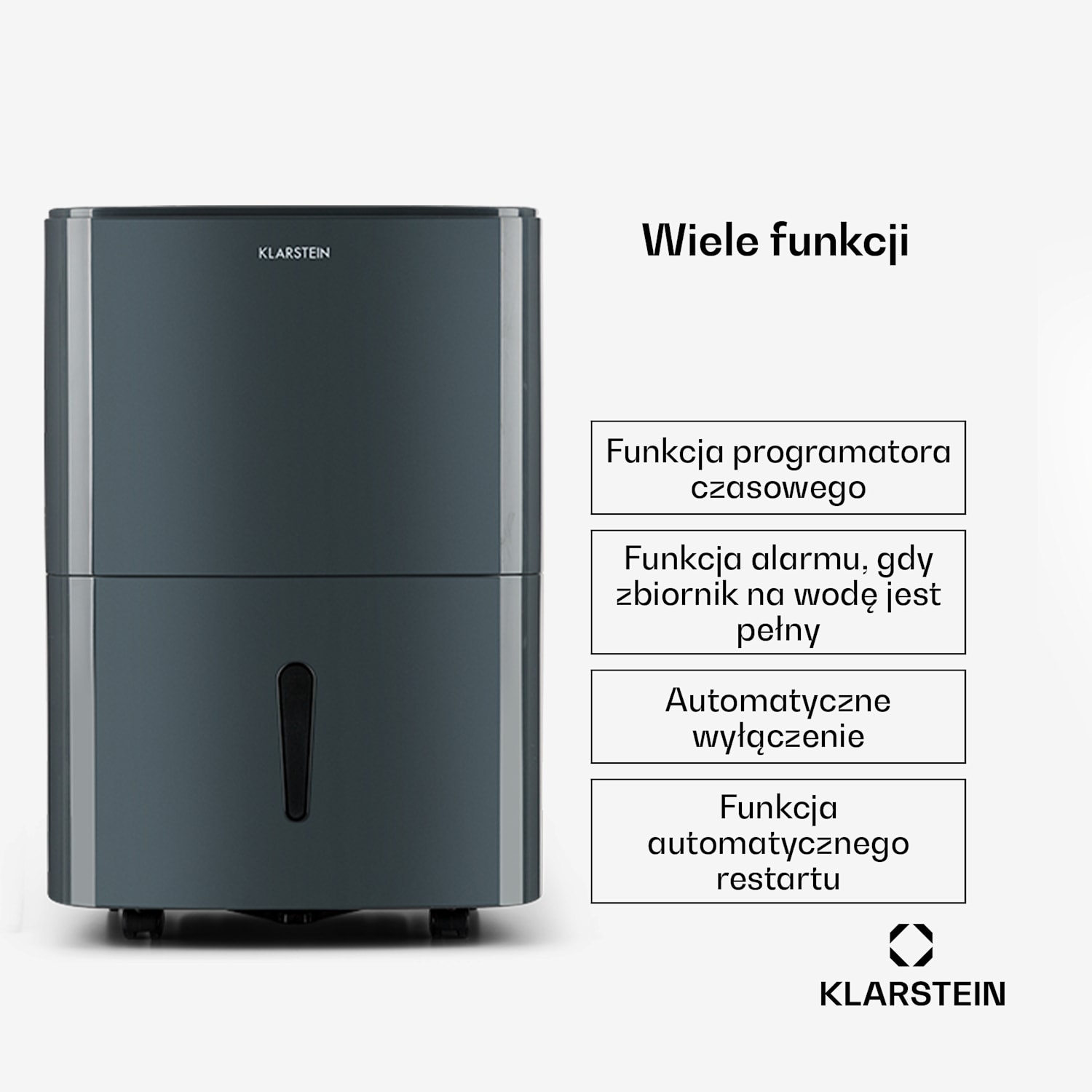DryFy20, osuszacz powietrza, 420W 20l/d 230m³/h 35-50m² DrySelect 45dB, szary 20L/24h | Antracyt