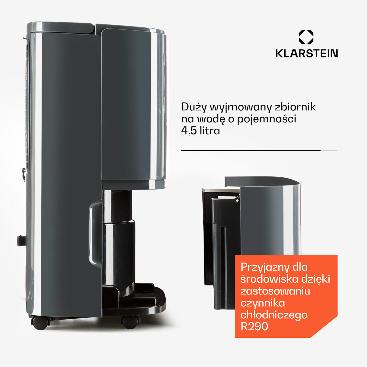 DryFy20, osuszacz powietrza, 420W 20l/d 230m³/h 35-50m² DrySelect 45dB, szary 20L/24h | Antracyt