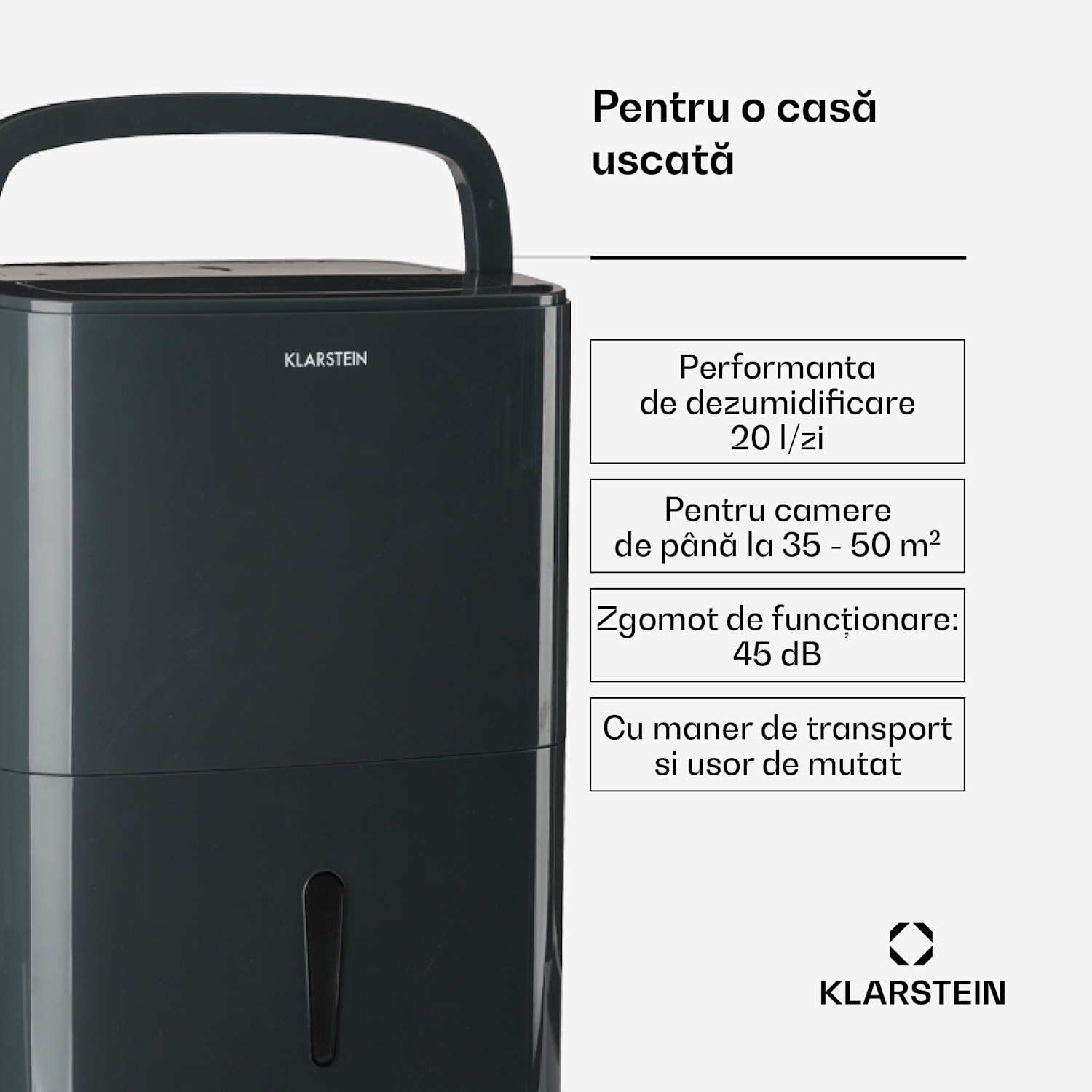 DryFy20 Dezumidificator 420W 20l/d 230m³/h 35-50m² DrySelect 45dB Gri 20L_24h | Antracit