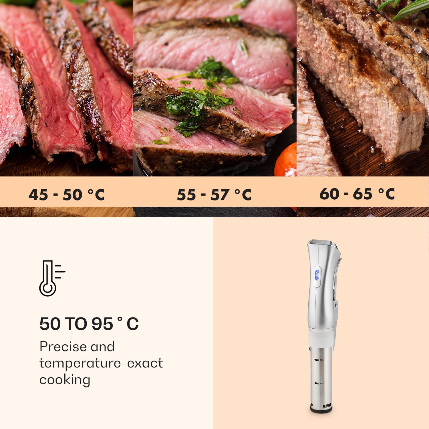 Quickstick Sous Vide vacuümkoker | thermostaat: 50-95 °C in stappen van 0,5 °C | circulatiepomp voor 20 L | roestvrij staal Zilver Metallic