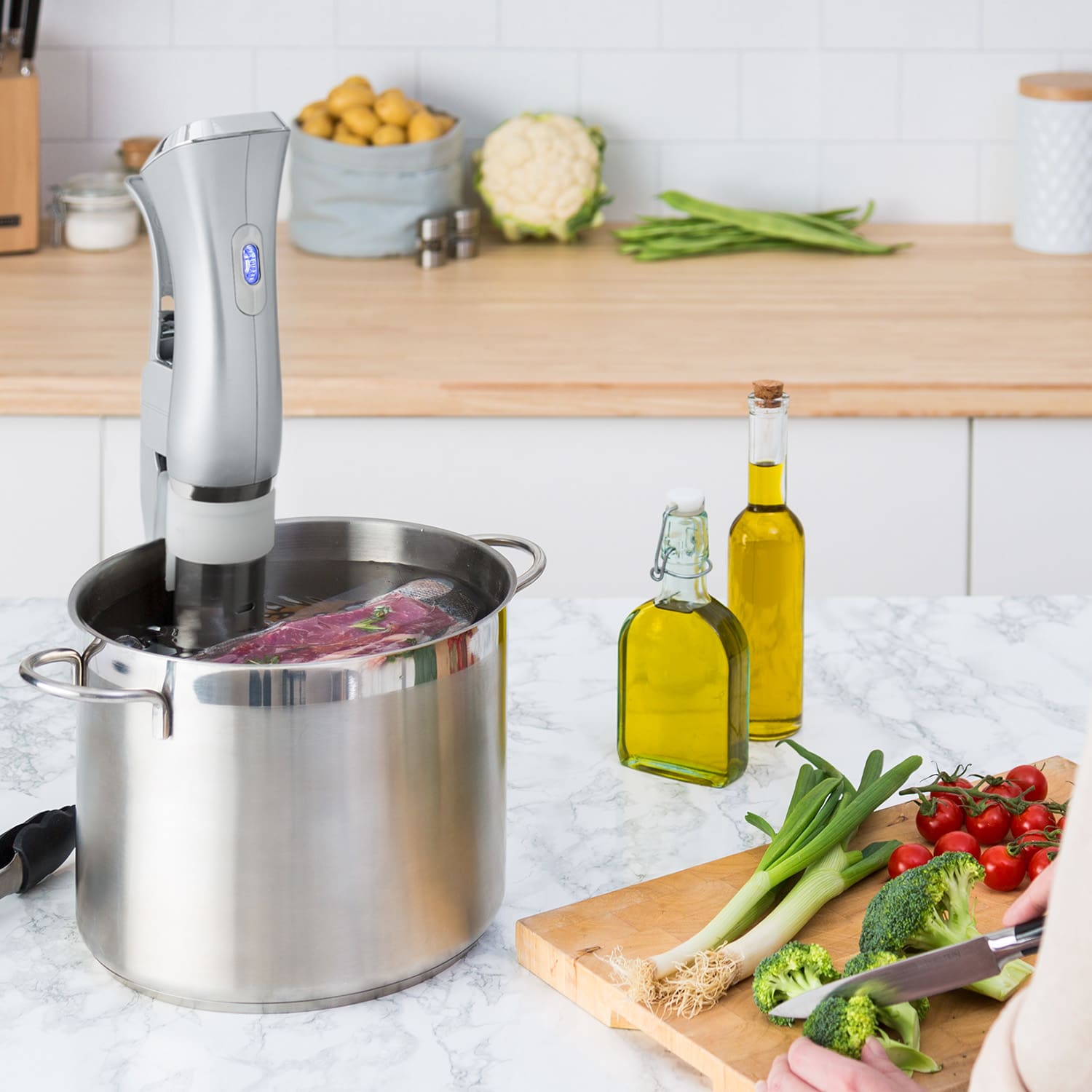 Quickstick Sous Vide vacuümkoker | thermostaat: 50-95 °C in stappen van 0,5 °C | circulatiepomp voor 20 L | roestvrij staal Zilver Metallic