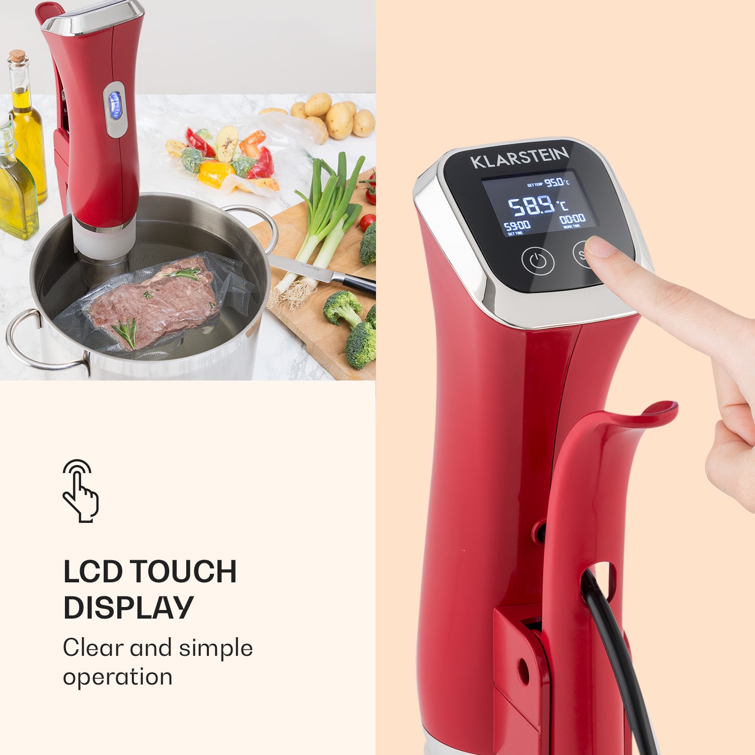 Quickstick Sous Vide főző, 20 L, termosztát, cirkulációs pumpa, nemesacél Piros