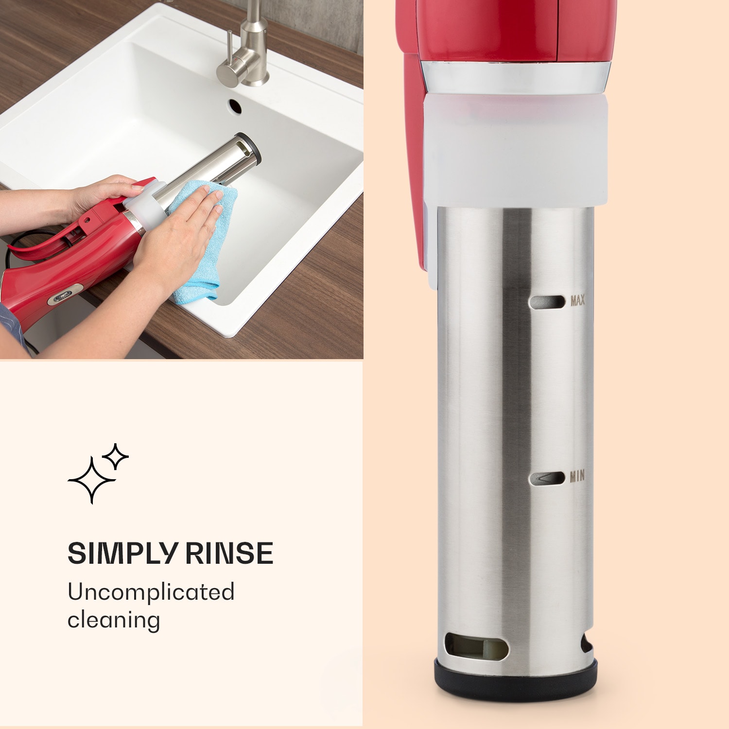 Quickstick Sous Vide főző, 20 L, termosztát, cirkulációs pumpa, nemesacél Piros