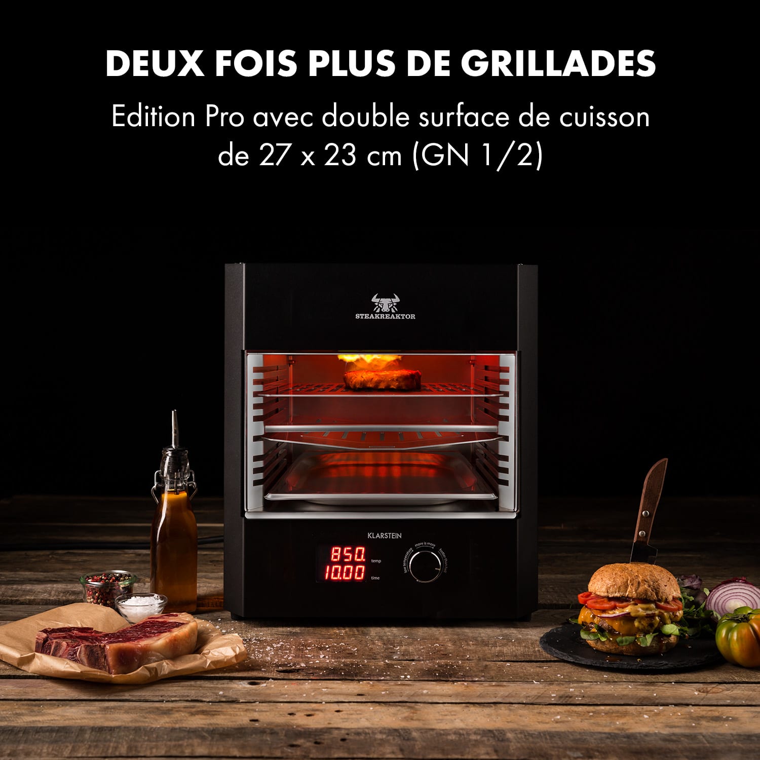 Steakreaktor Pro indoor barbecue hoge-temperatuur-grill Made in Germany Zwart
