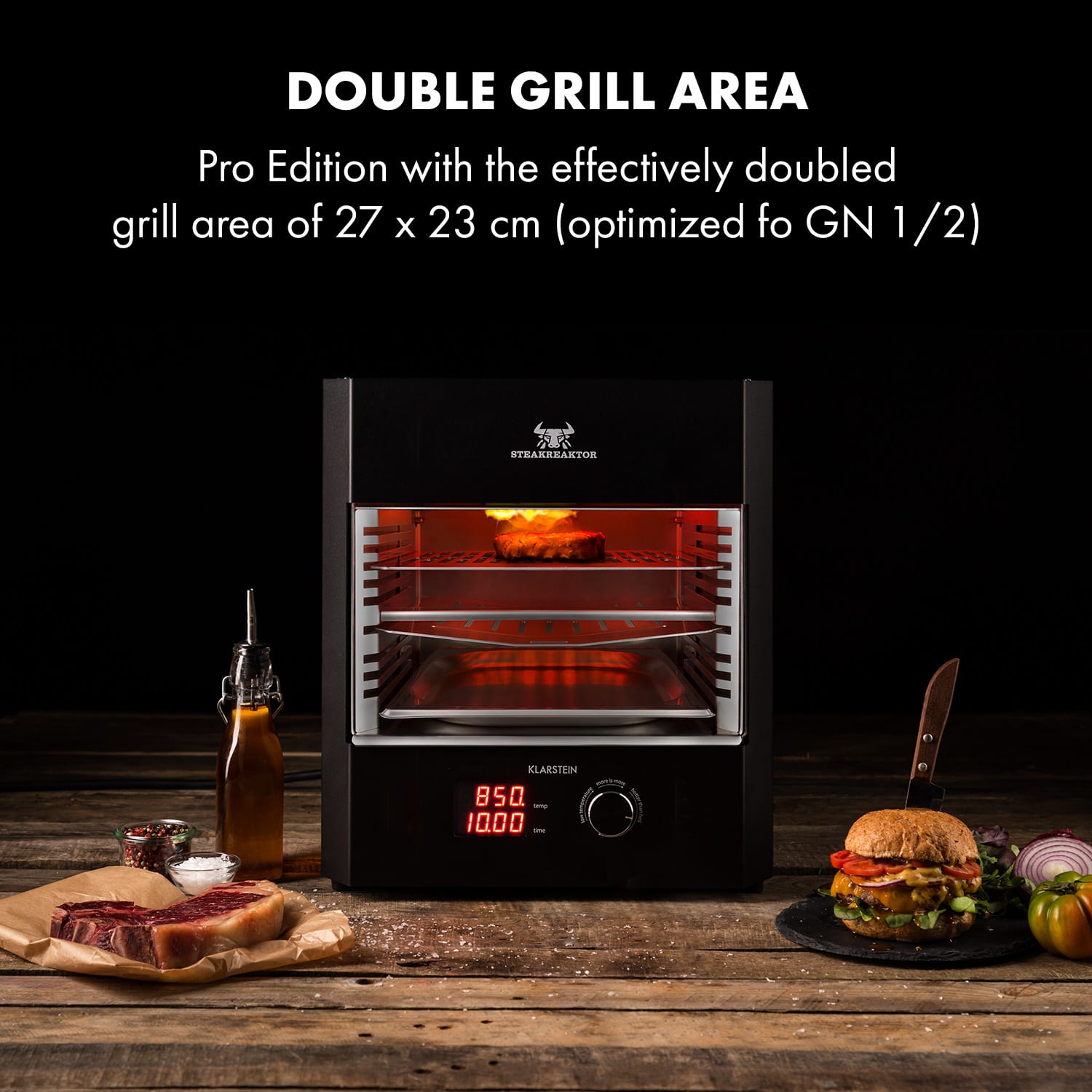 Steakreaktor Pro, grătar de interior la temperaturi ridicate, fabricat în Germania Negru