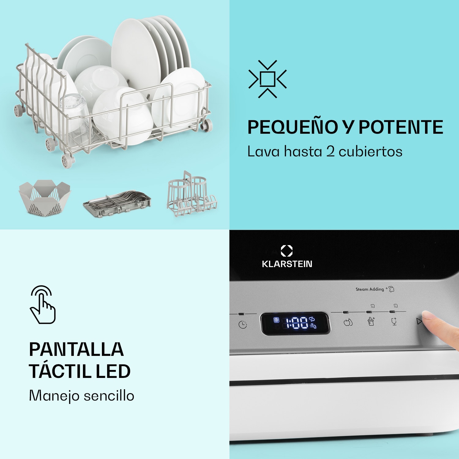 Amazonia Mini lavavajillas 6 programas pantalla LED Plata