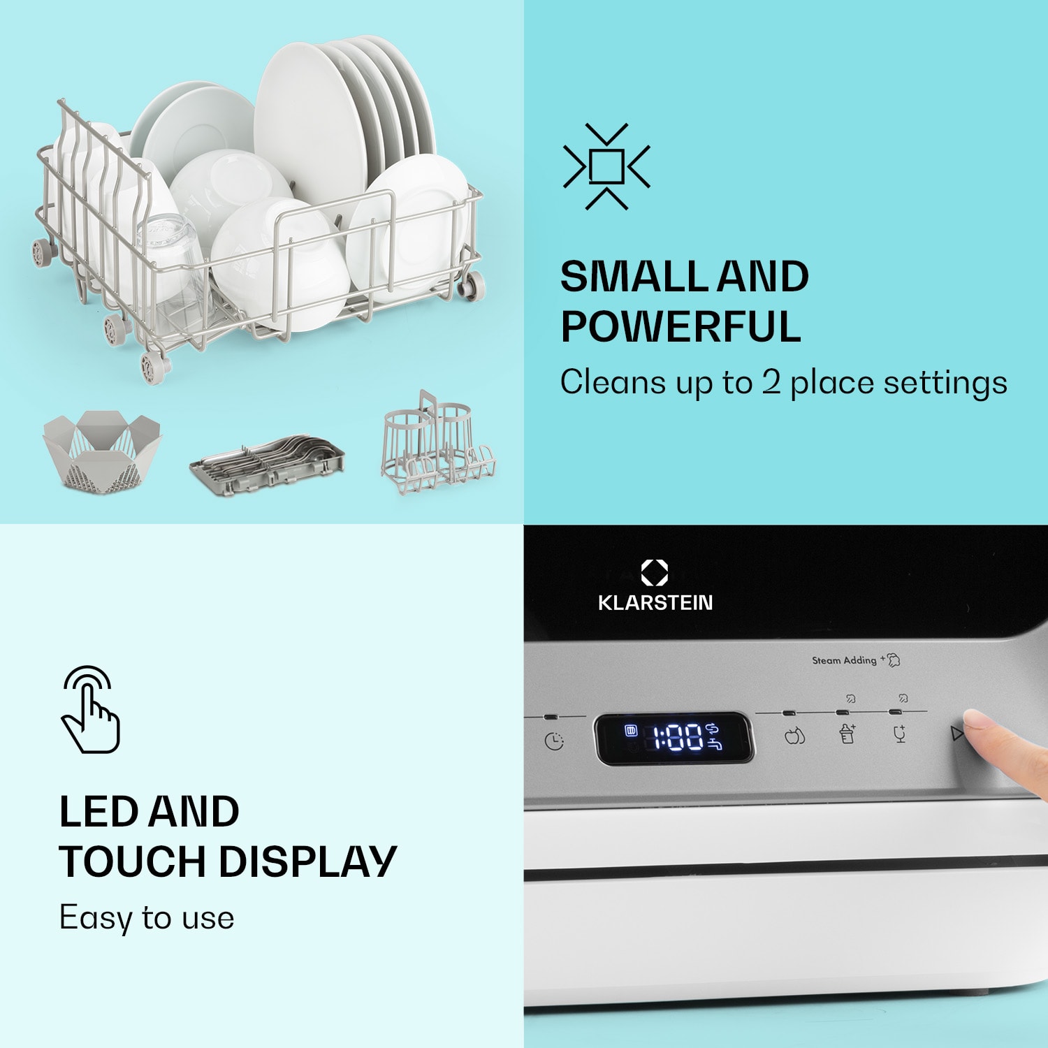 Amazonia Mini Dishwasher 6 Programmes LED Display Silver