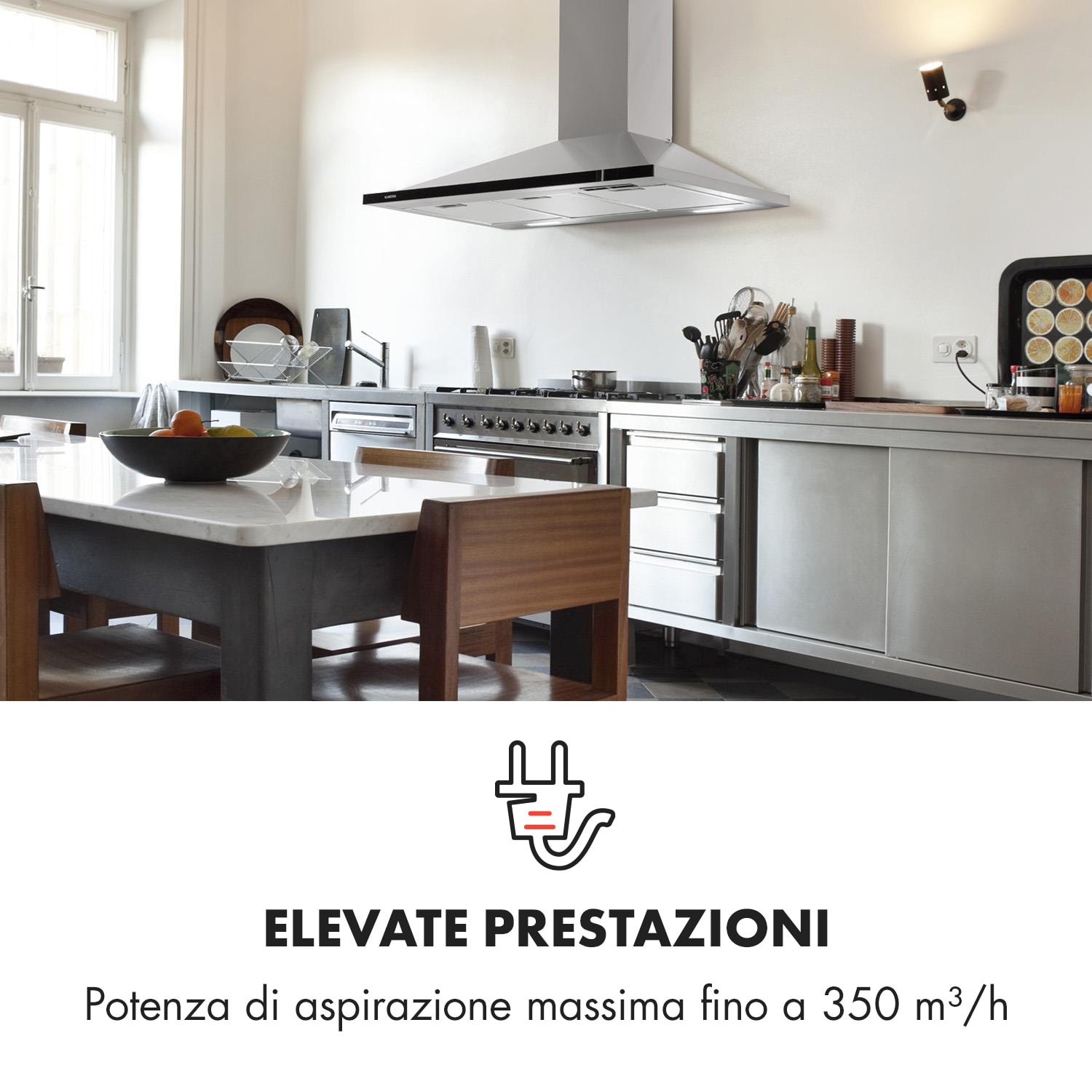 Galina 90 Cappa Aspirante Scarico 90cm 350m³/h LED Inox Vetro Acrilico 
