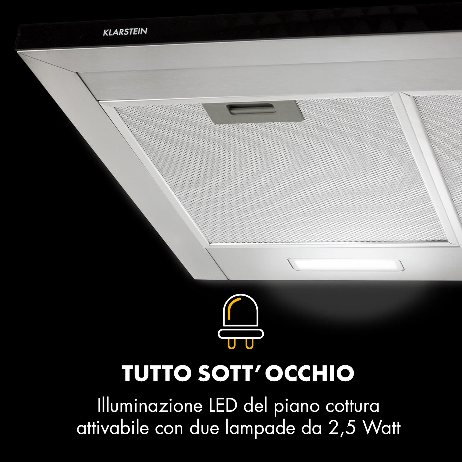 Galina 90 Cappa Aspirante Scarico 90cm 350m³/h LED Inox Vetro Acrilico 