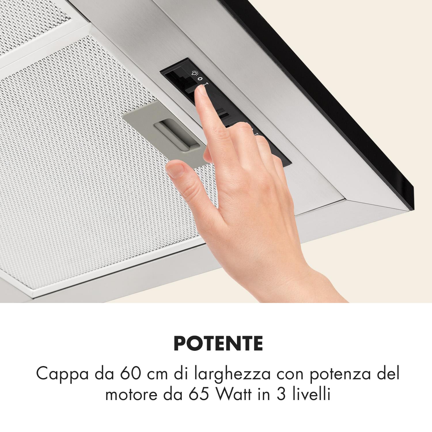 Galina 90 Cappa Aspirante Scarico 90cm 350m³/h LED Inox Vetro Acrilico 