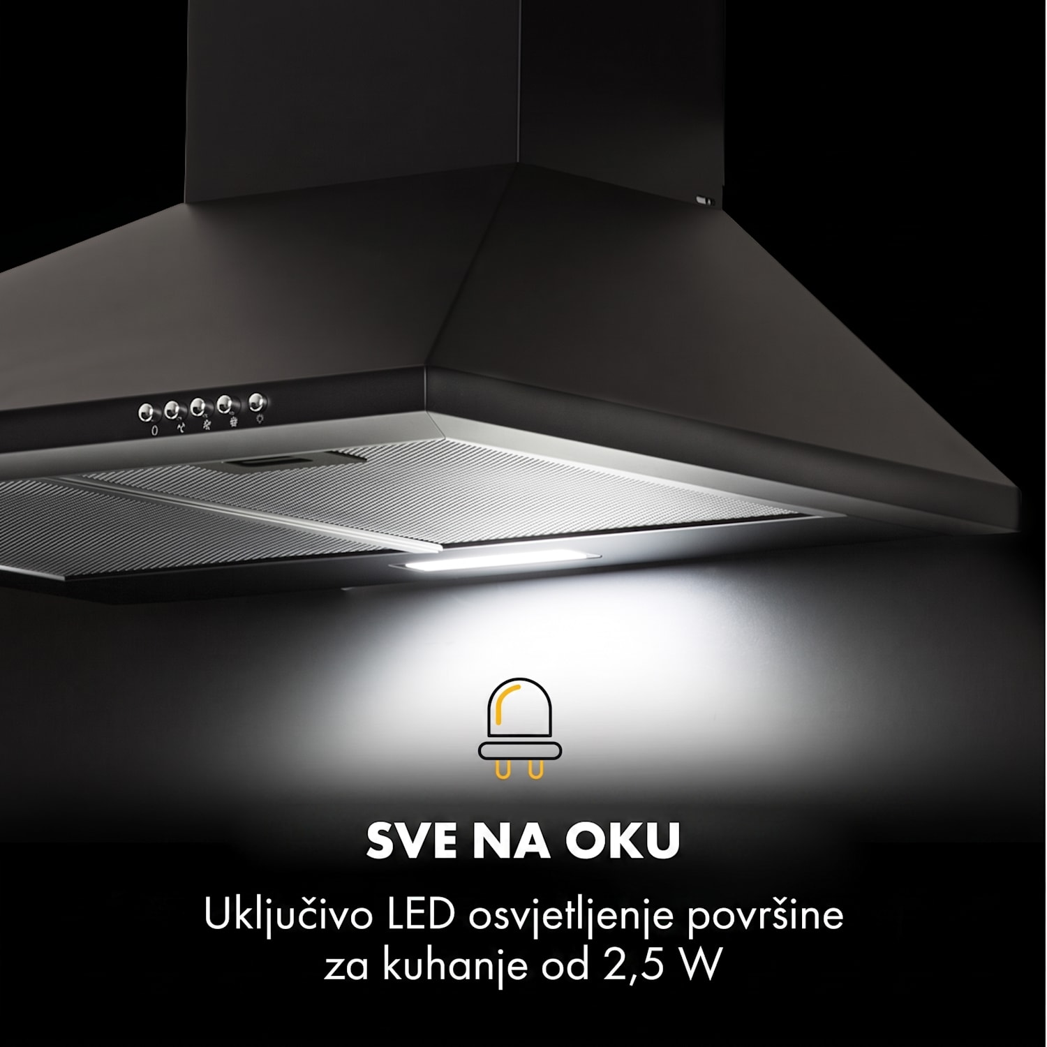 Zugspitze 60, kuhinjska napa, zidna montaža, 65 W, 337 m³/h, LED 60 cm | Crna