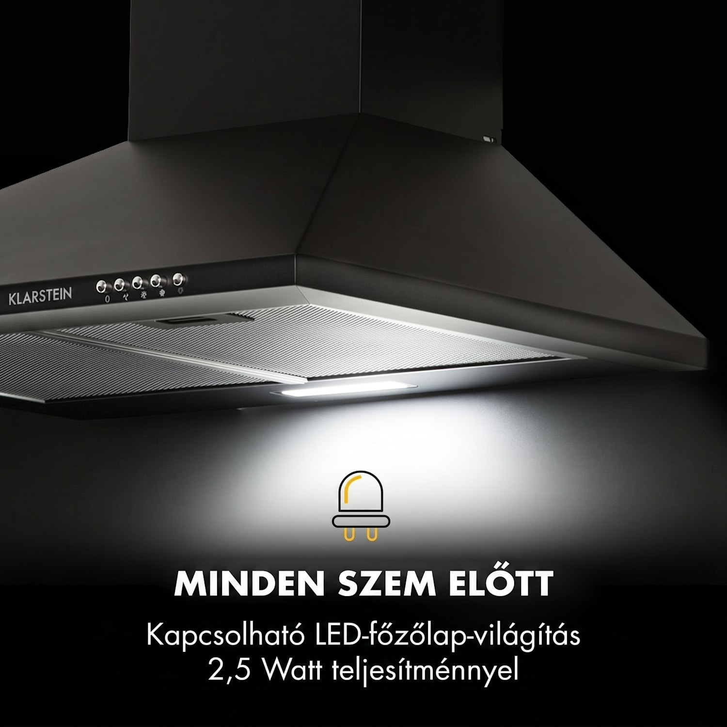 Zugspitze 60, páraelszívó, falra szerelhető, 65 W, 310 m³/ó, LED 60 cm | Fekete
