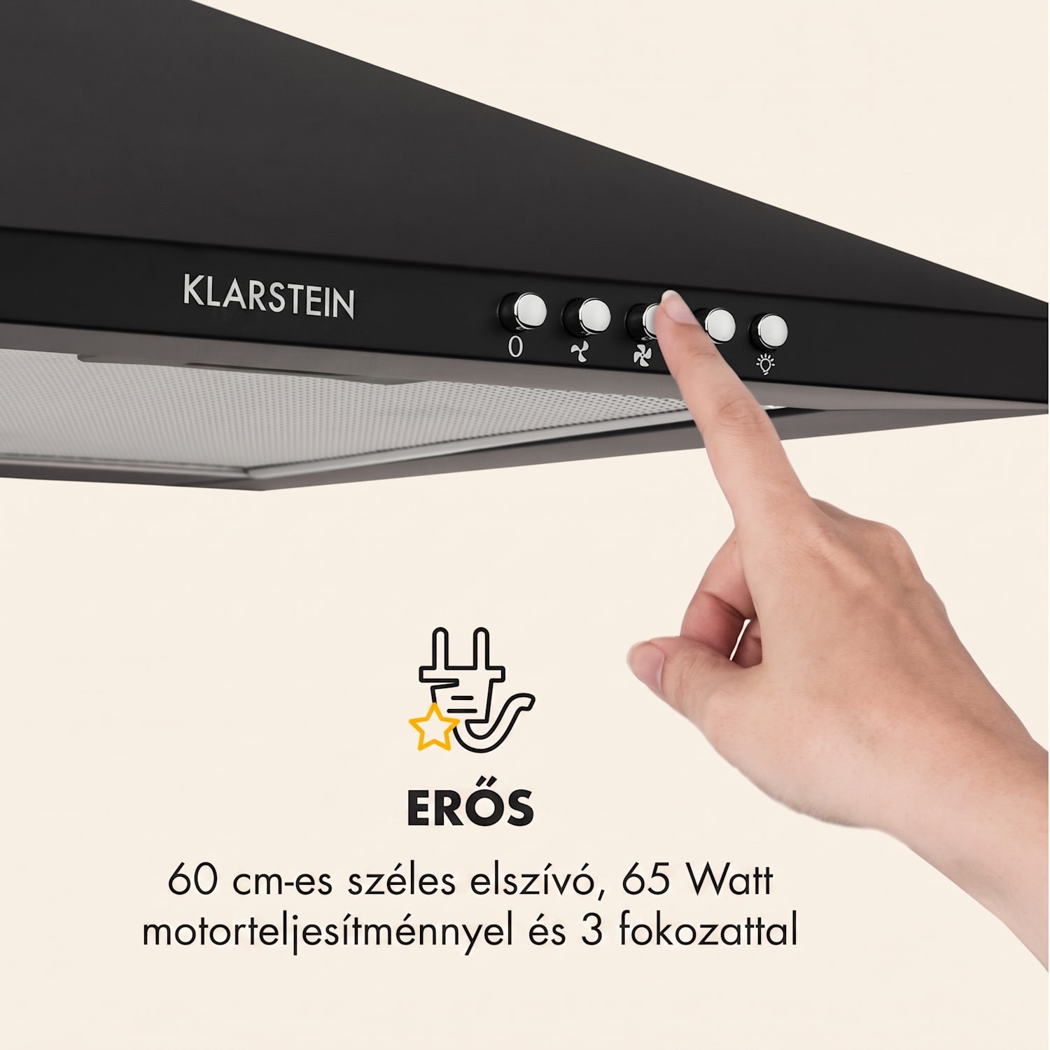 Zugspitze 60, páraelszívó, falra szerelhető, 65 W, 310 m³/ó, LED 60 cm | Fekete