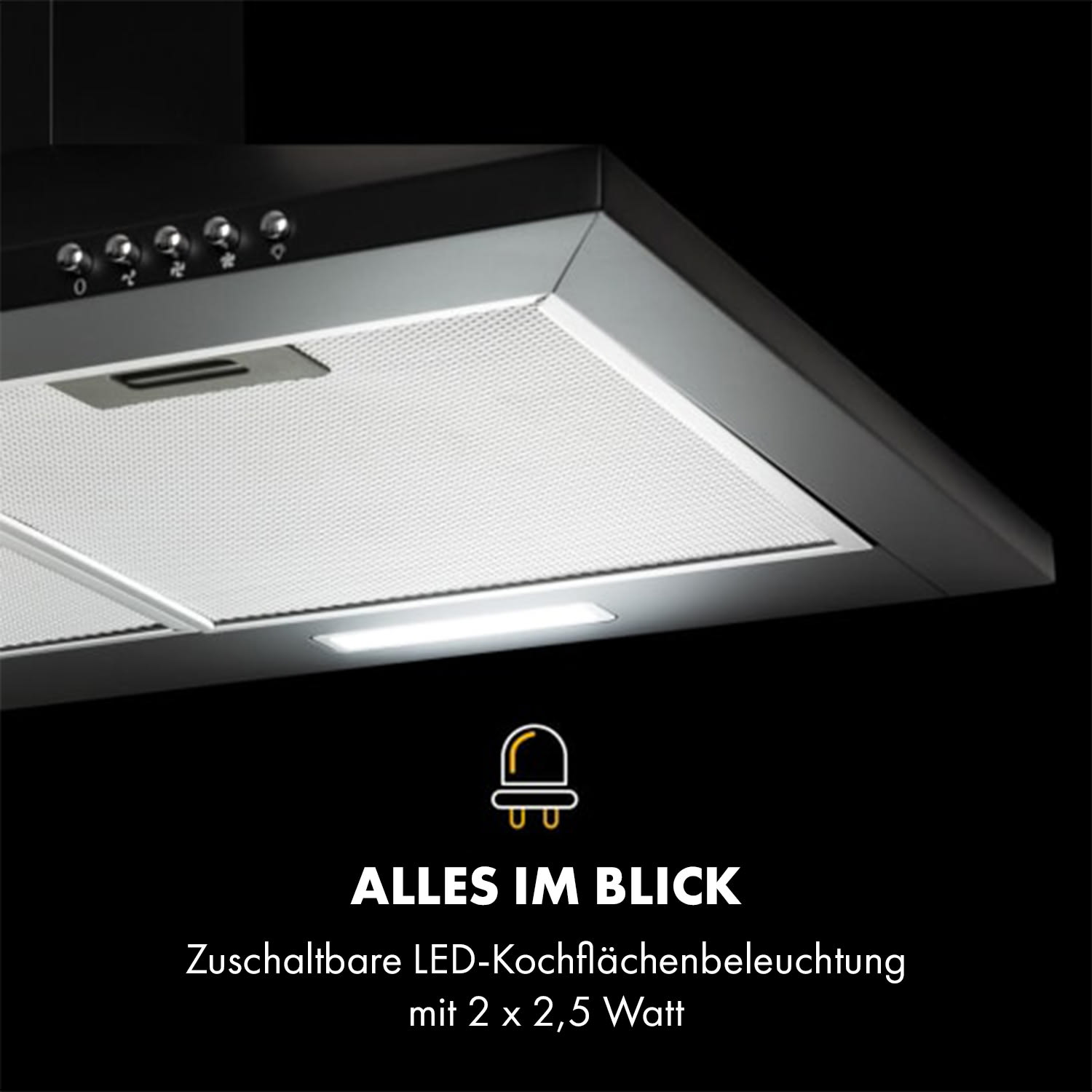 Zugspitze 90 Cappa Aspirante a Parete 65W 330m³/h LED 90 cm | Nero