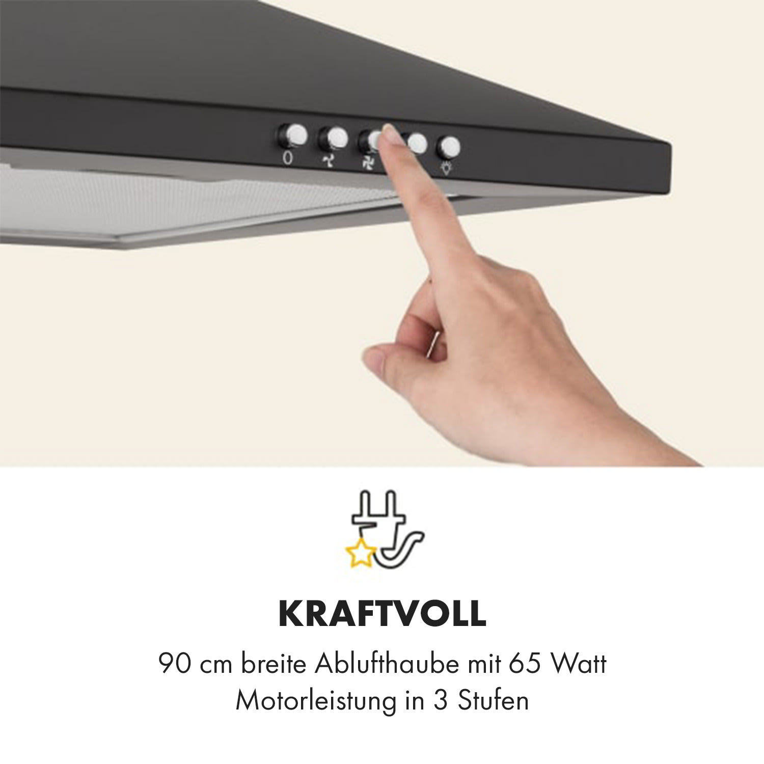 Zugspitze 90 Cappa Aspirante a Parete 65W 330m³/h LED 90 cm | Nero