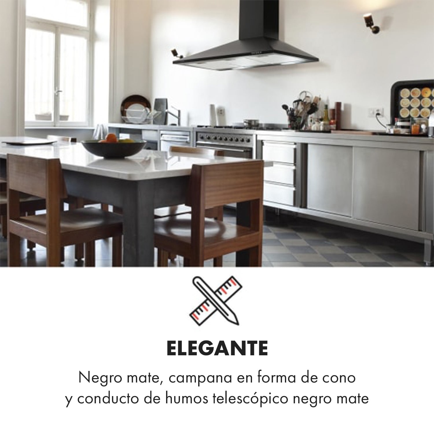 Zugspitze 90 Campana extractora de pared 65 W 330 m³/h LED 90 cm | Negro