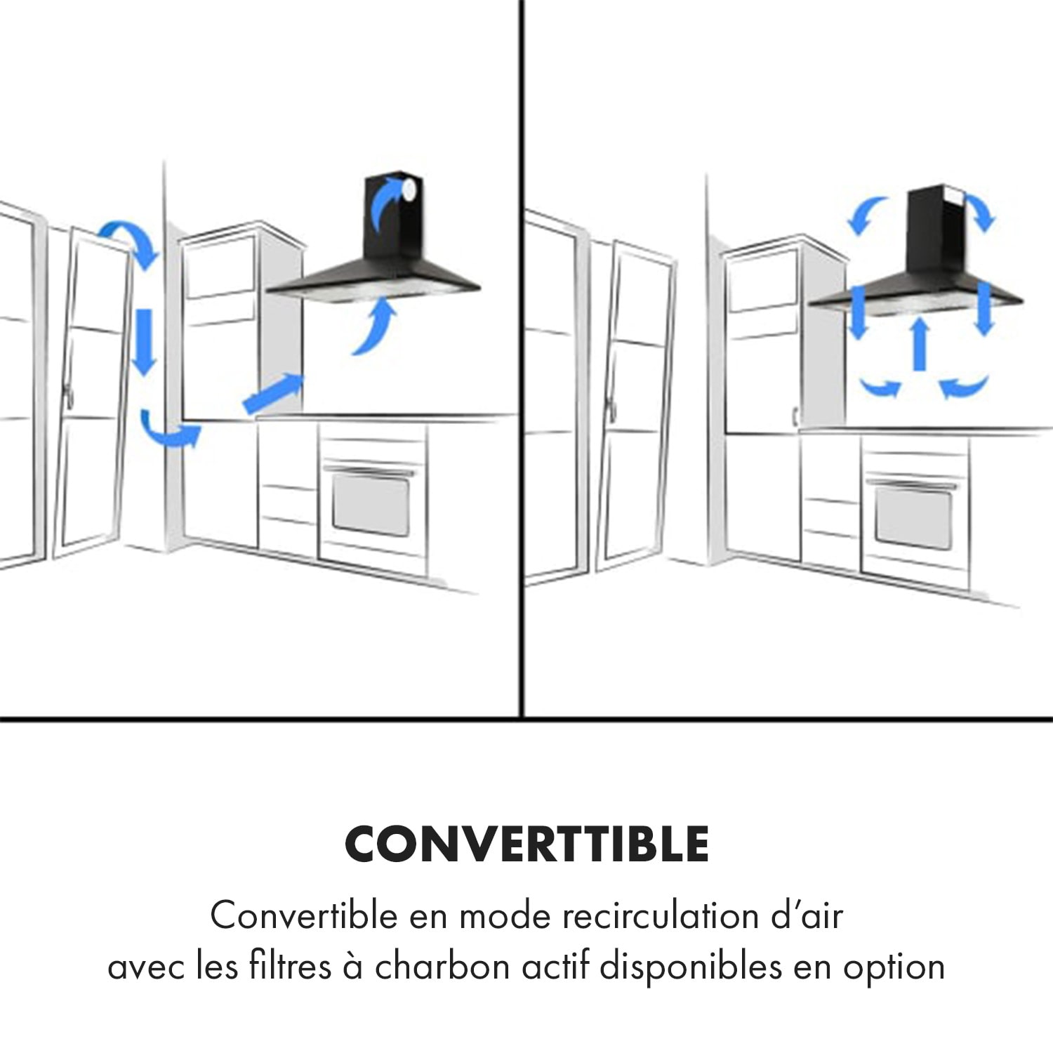 Zugspitze 90 Hotte aspirante murale 65W 330 m³/h LED classe B 90 cm | Noir