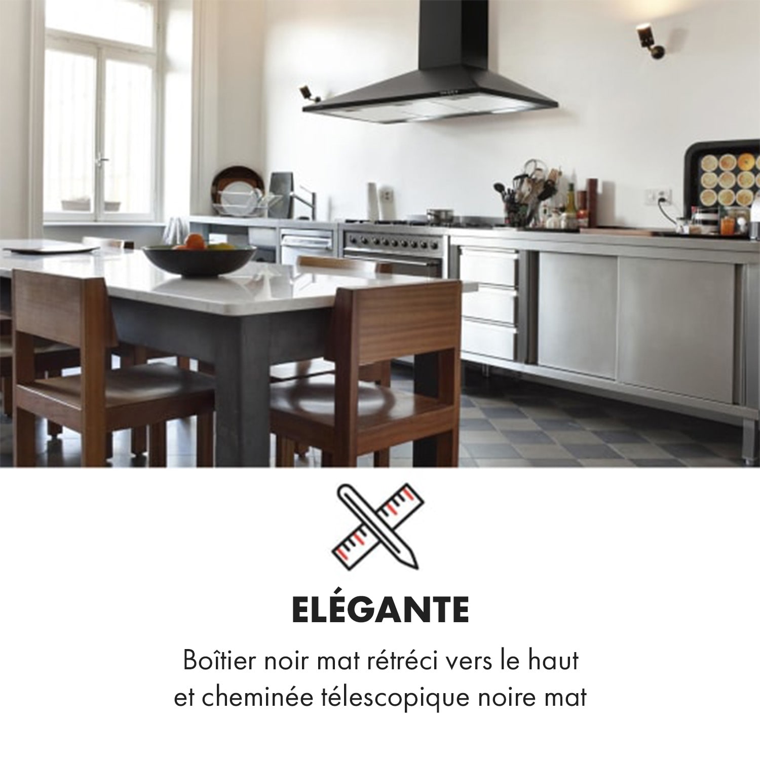 Zugspitze 90 Hotte aspirante murale 65W 330 m³/h LED classe B 90 cm | Noir