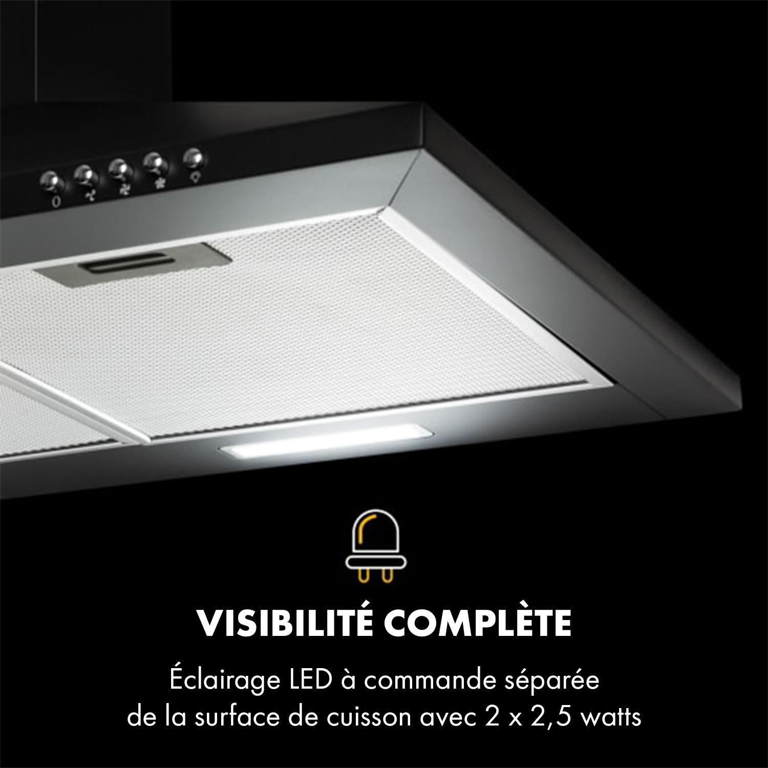 Zugspitze 90 Hotte aspirante murale 65W 330 m³/h LED classe B 90 cm | Noir