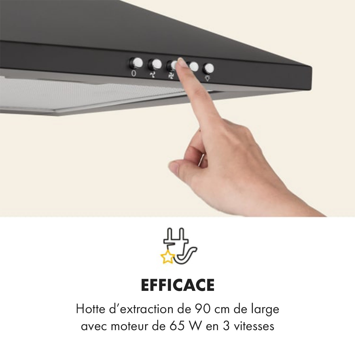 Zugspitze 90 Hotte aspirante murale 65W 330 m³/h LED classe B 90 cm | Noir