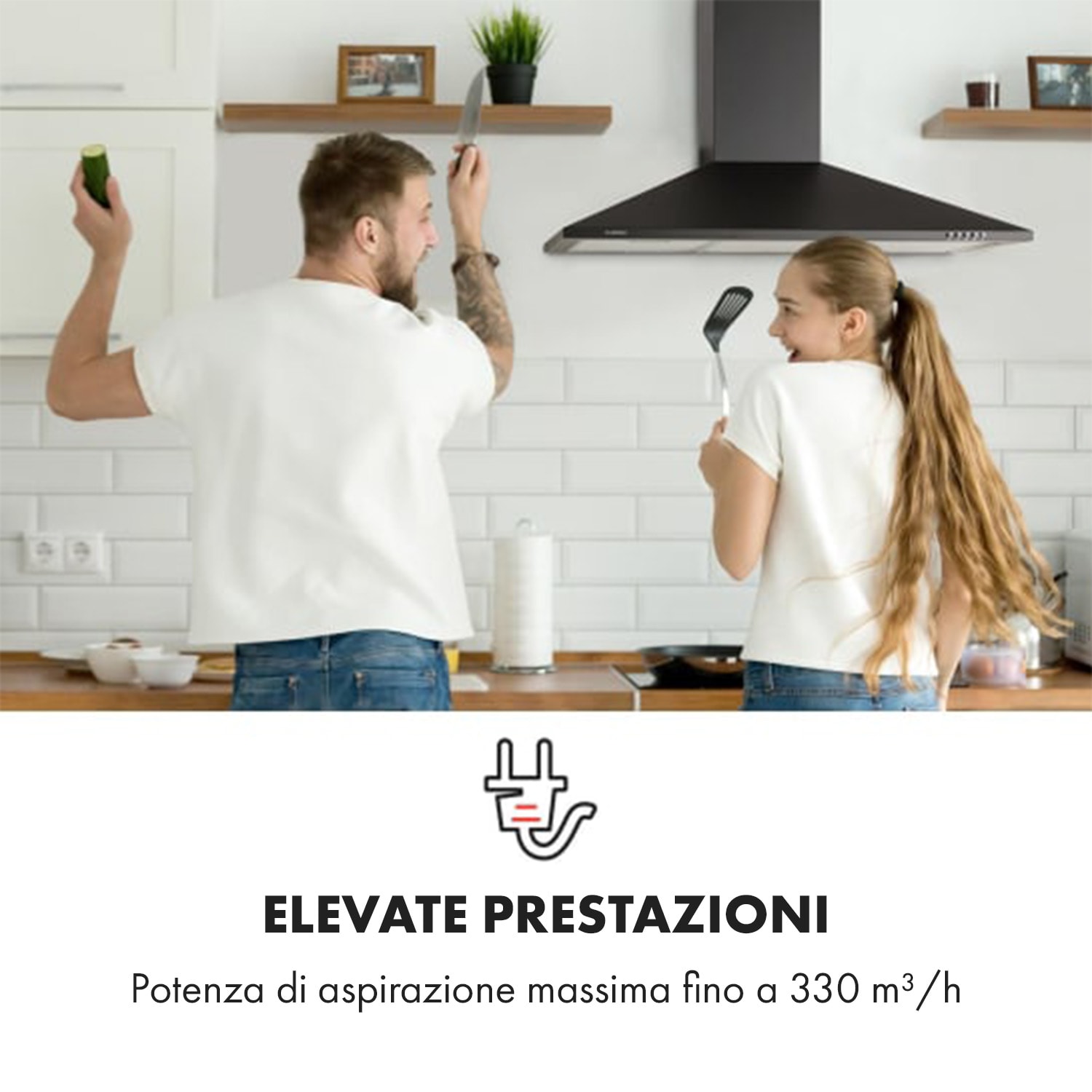 Zugspitze 90 Cappa Aspirante a Parete 65W 330m³/h LED 90 cm | Nero