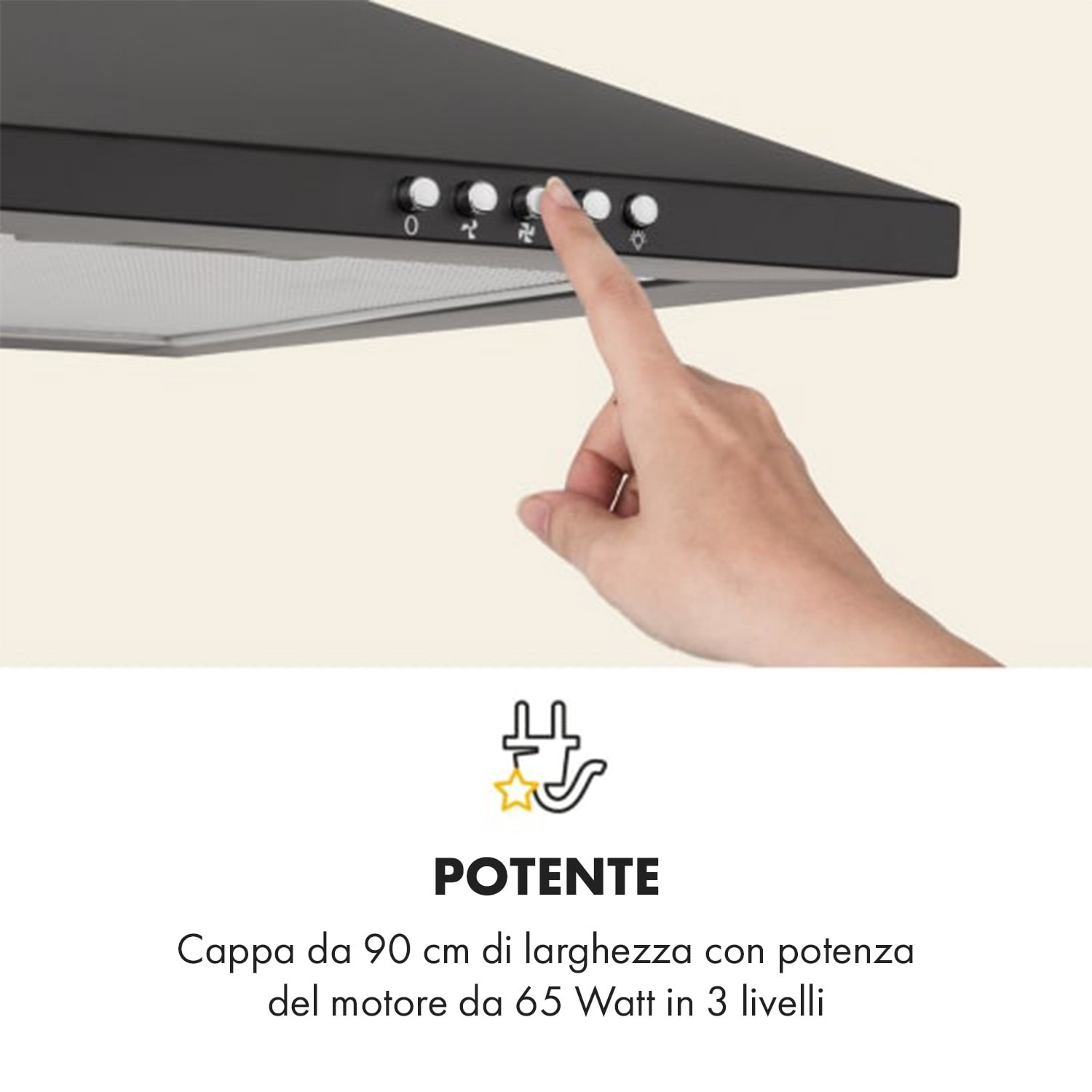 Zugspitze 90 Cappa Aspirante a Parete 65W 330m³/h LED 90 cm | Nero