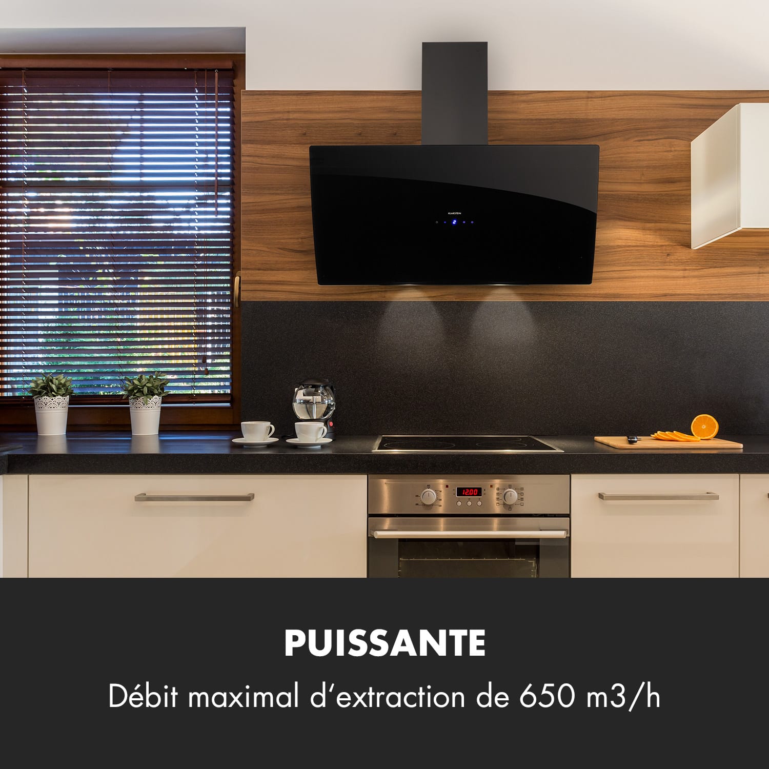 Annabelle 90 afzuigkap glas 595 m³/h touch armatuur zwart 90 cm | Zwart