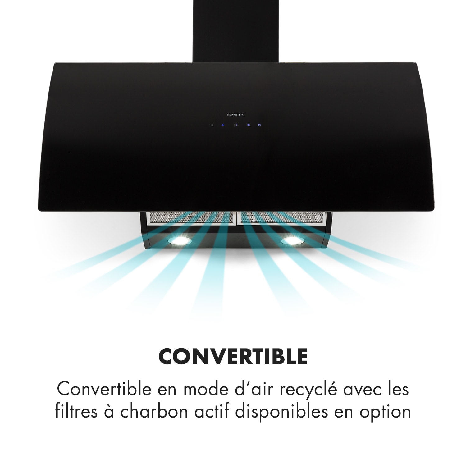 Annabelle 90 afzuigkap glas 595 m³/h touch armatuur zwart 90 cm | Zwart