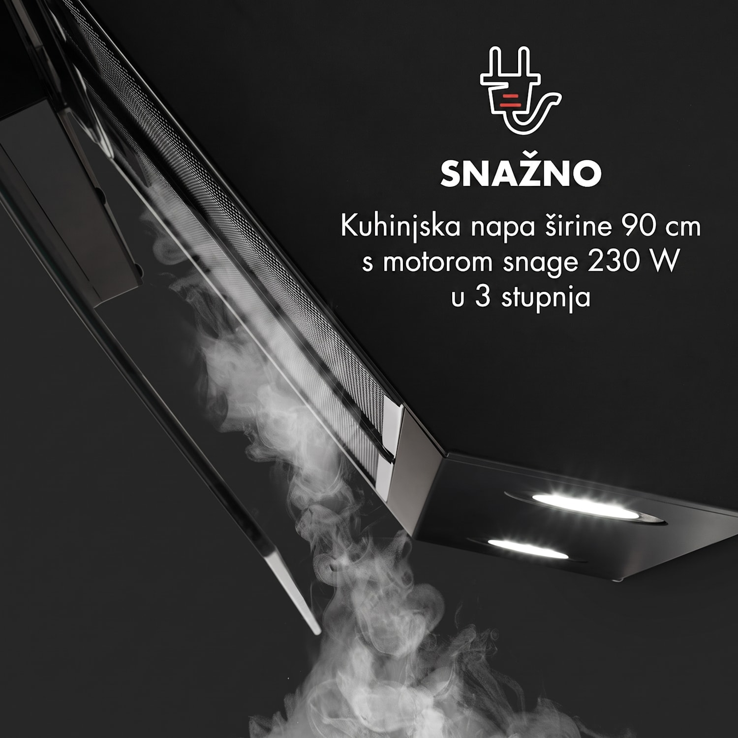 Anabelle 90, kuhinjska napa, staklo, 641 m³/h, touchscreen, crna 90 cm | Crna