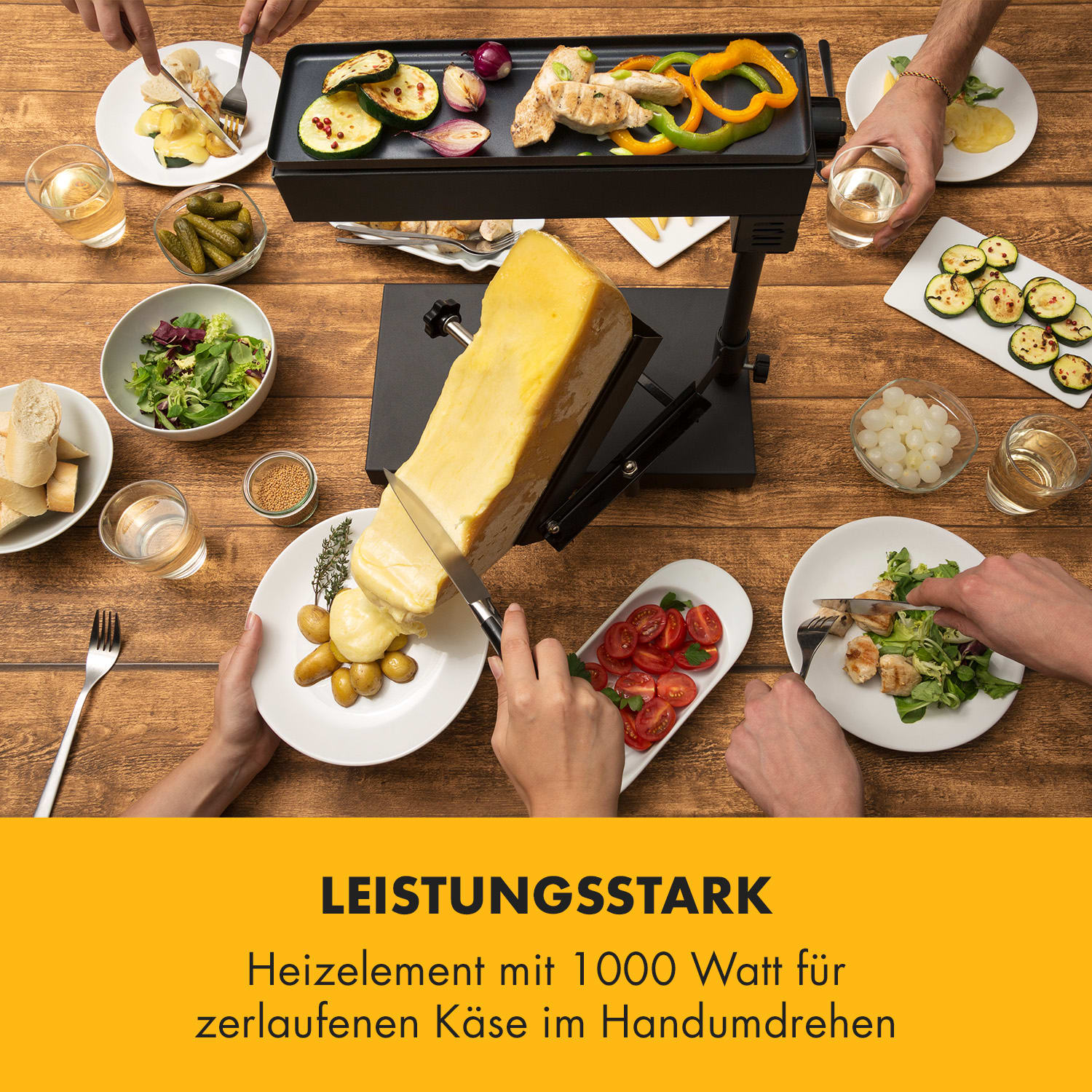 Appenzell Peak Raclette con Grill 1000 W Interruttore Termostatico Nero 