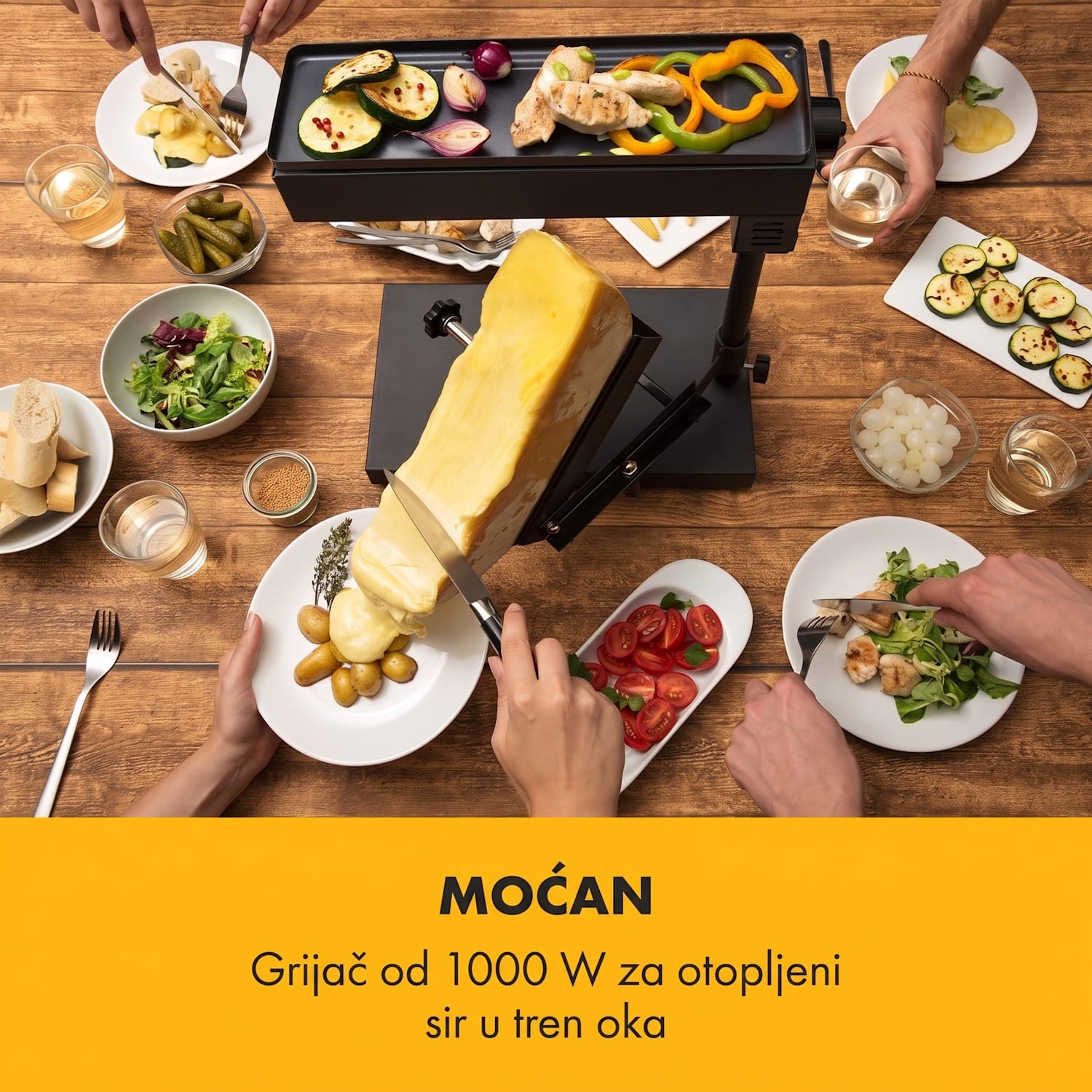 Appenzell Peak, raclette gril, 1000 W, prekidač termostata, crni 