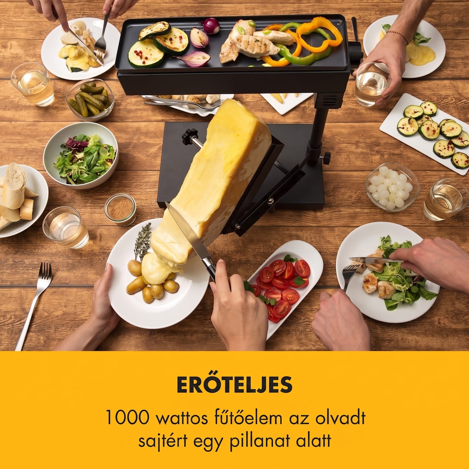Appenzell Peak, raclette grill, 1000 W, termosztát kapcsoló, fekete 