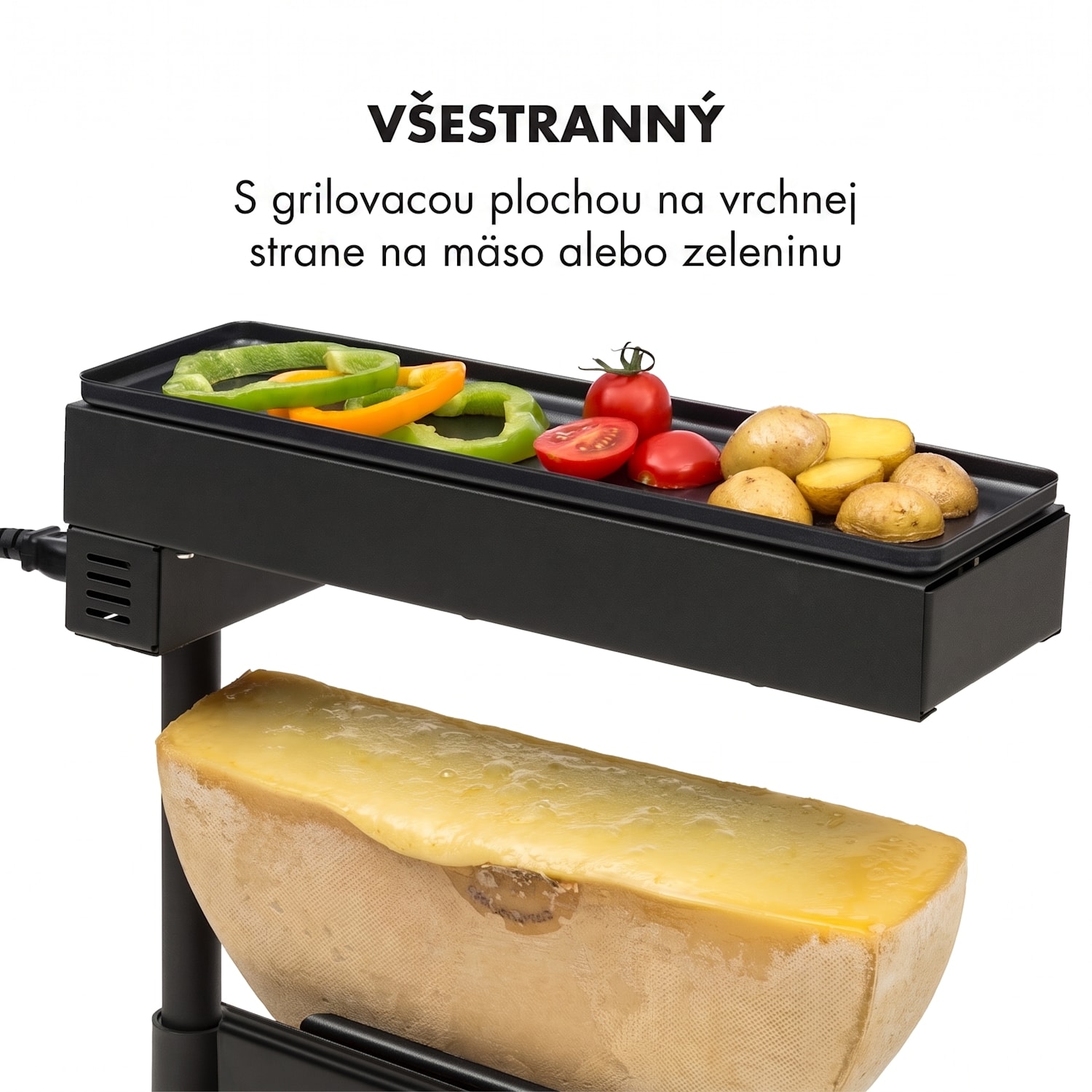 Appenzell Peak, raclette gril, 1000 W, termostatový prepínač, čierny 