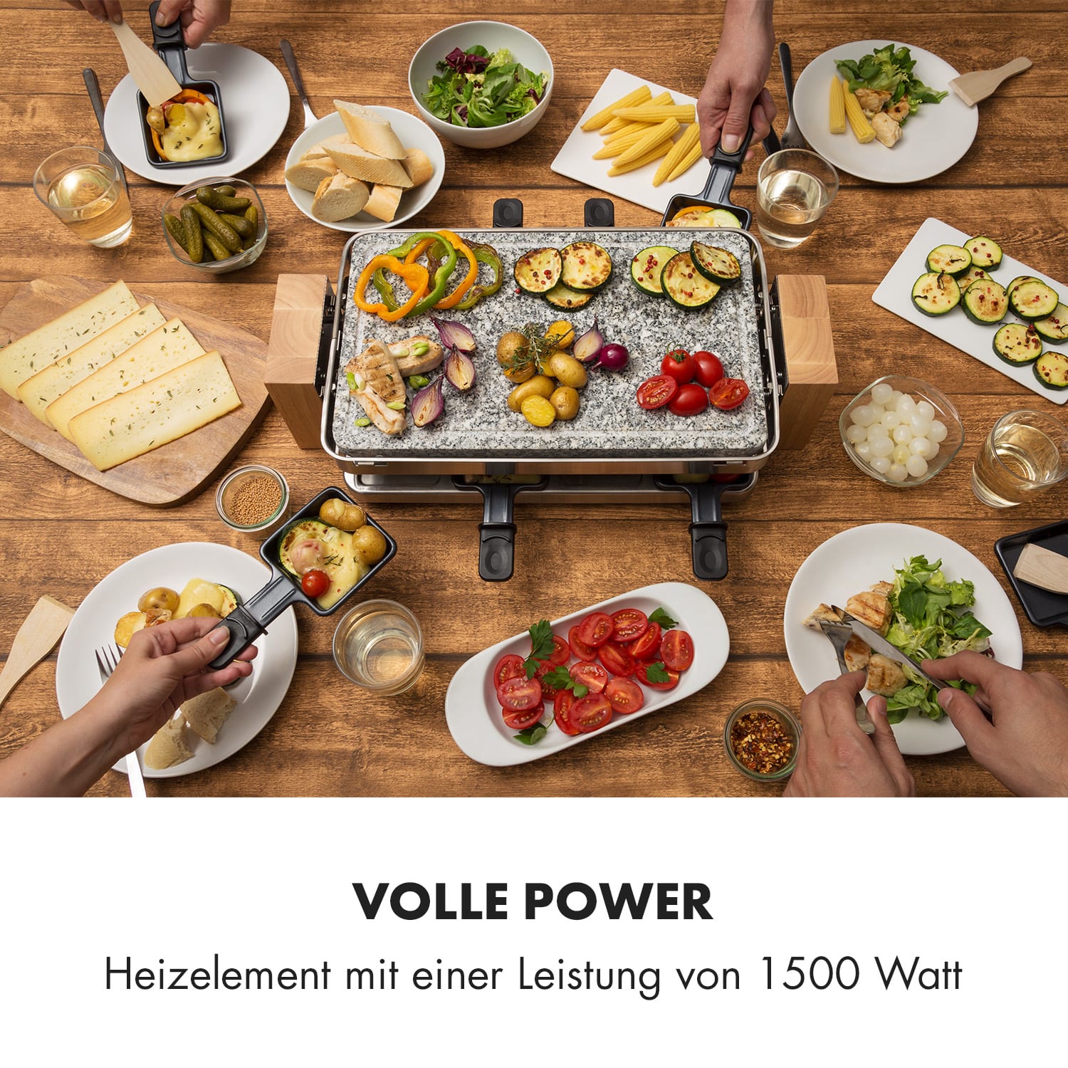 Prime-Rib Raclettegrill 8 Pers. 1500 W Natursteinplatte Edelstahl Holz 