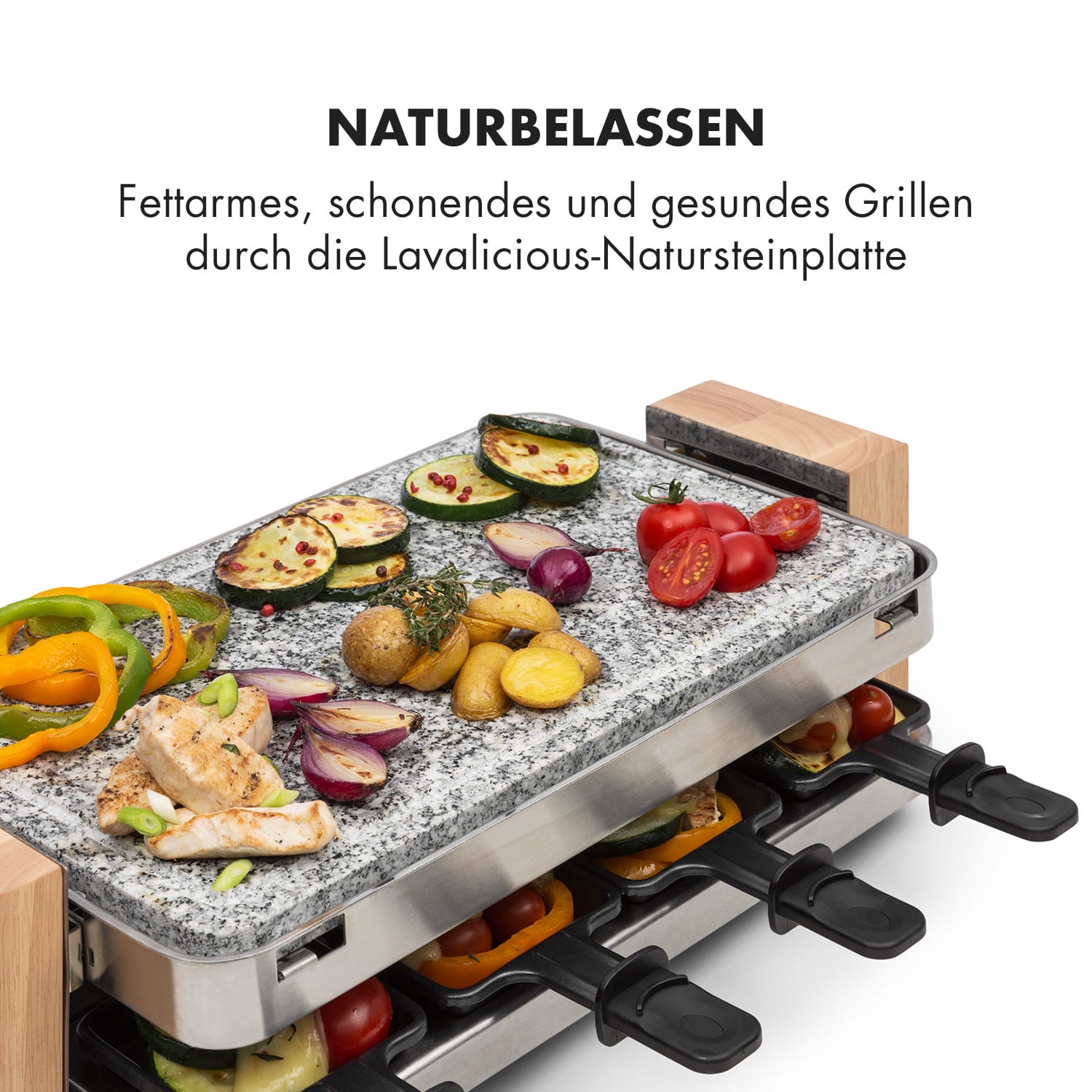 Prime-Rib Raclettegrill 8 Pers. 1500 W Natursteinplatte Edelstahl Holz 