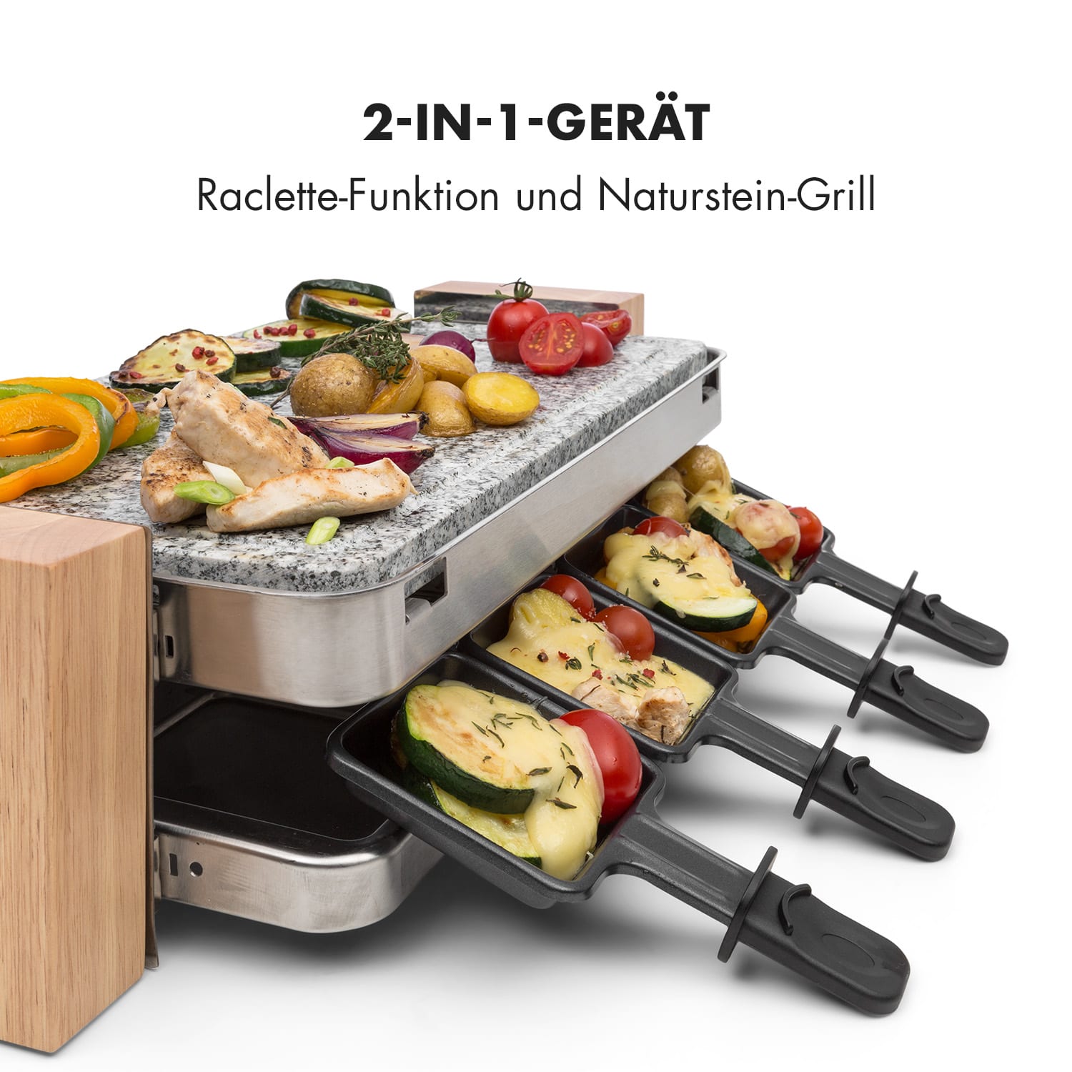 Prime-Rib Raclettegrill 8 Pers. 1500 W Natursteinplatte Edelstahl Holz 