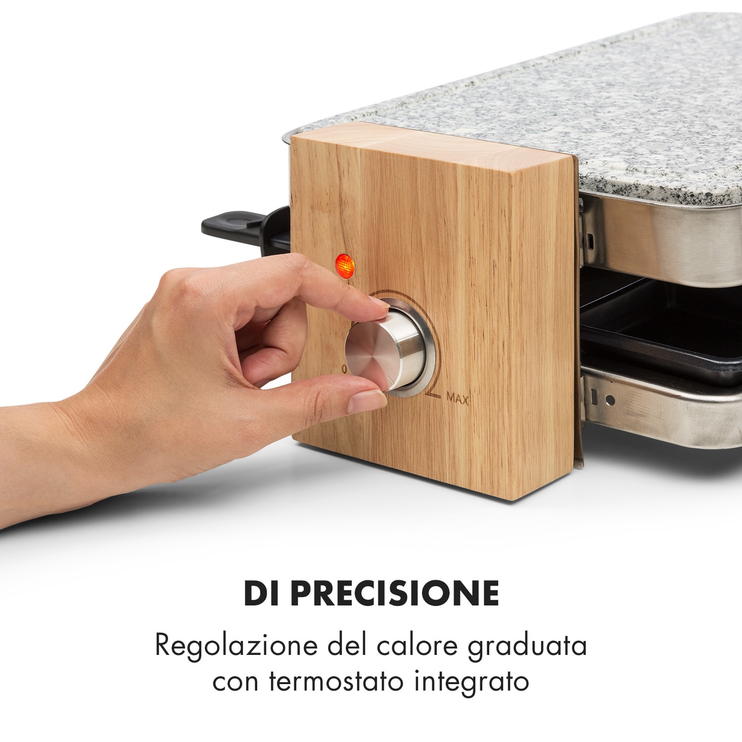 Prime-Rib Raclette Grill per 8 pers. 1500 W piastra in pietra naturale acciaio inox piedini in legno 