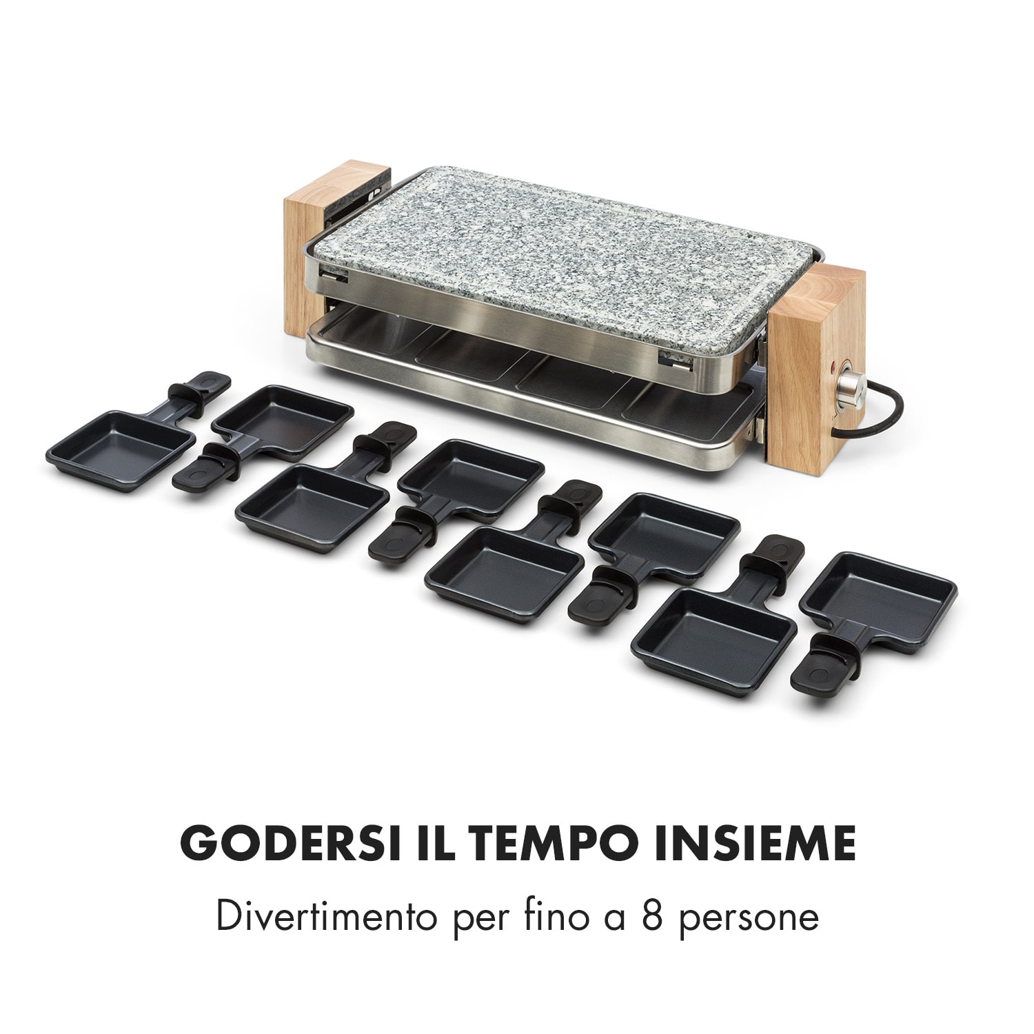 Prime-Rib Raclette Grill per 8 pers. 1500 W piastra in pietra naturale acciaio inox piedini in legno 