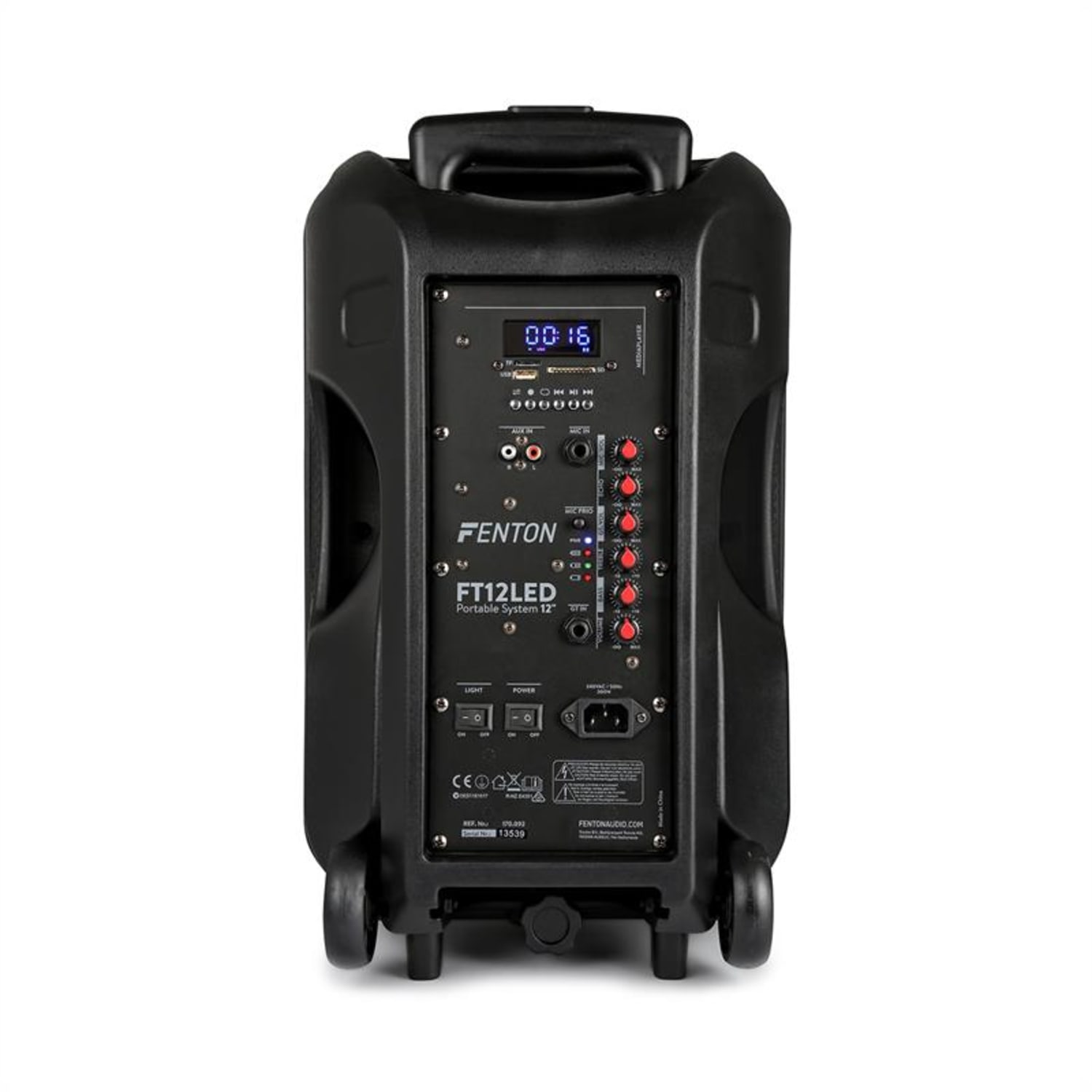 FT12LED, difuzor activ, 12", 700 W, BT/USB/SD/Aux, cărucior led pentru baterii