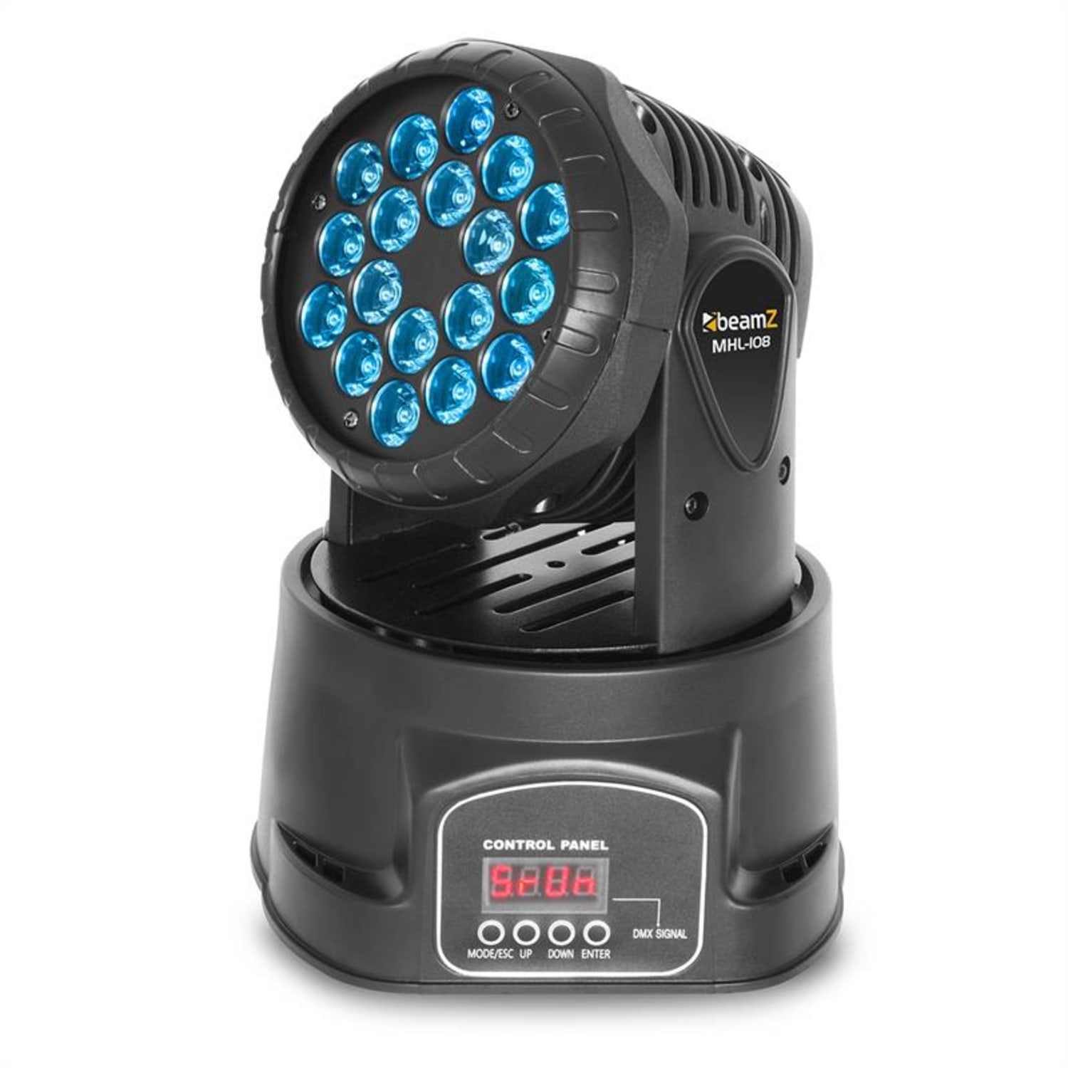 MHL, cap în mișcare, 18 x 3 W, RGB, DMX, negru 